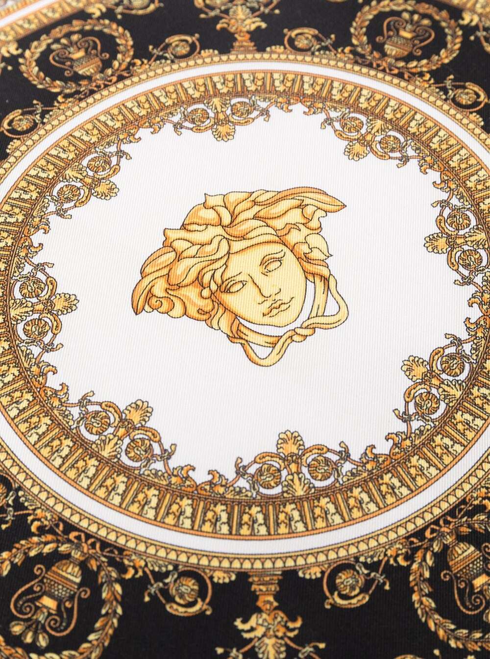 Gold, Black And White Pillow Silk Synthetic Fibers With Baroque Print Yellow Cushions