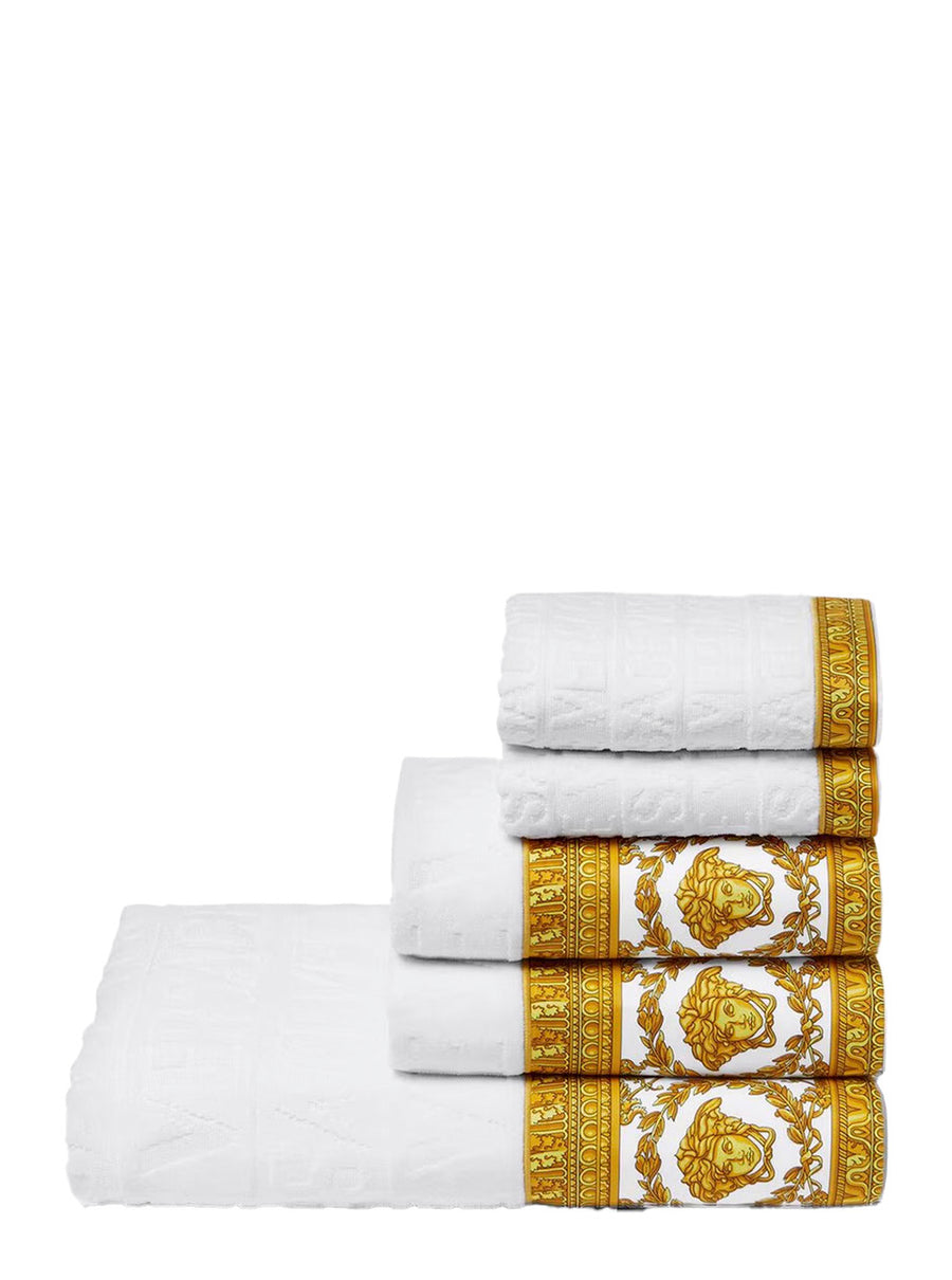 Towel Set Baroque Print White Cotton Towels & Bath Robes