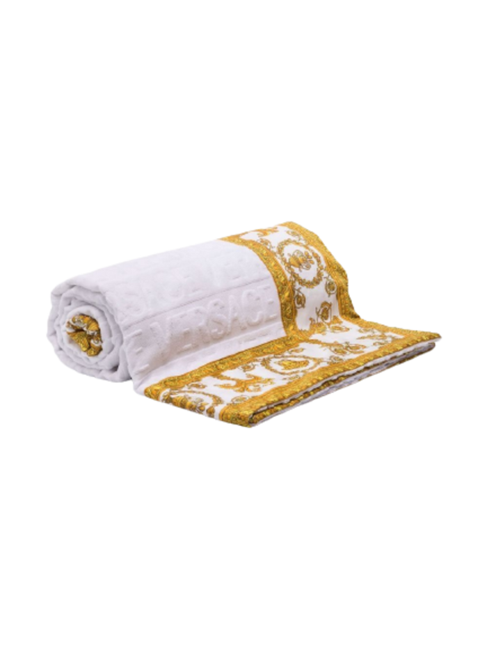 White Towel With Baroque Print Lining Terry Cotton Home Towels
