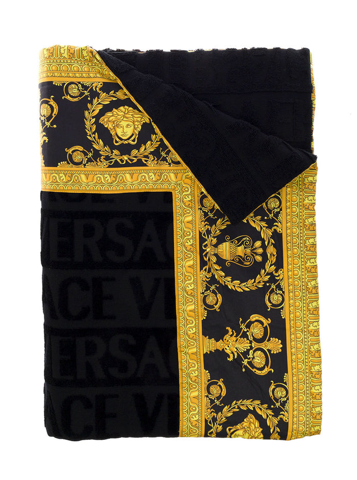 Black Towel With Baroque Print Lining Terry Cotton Home Towels