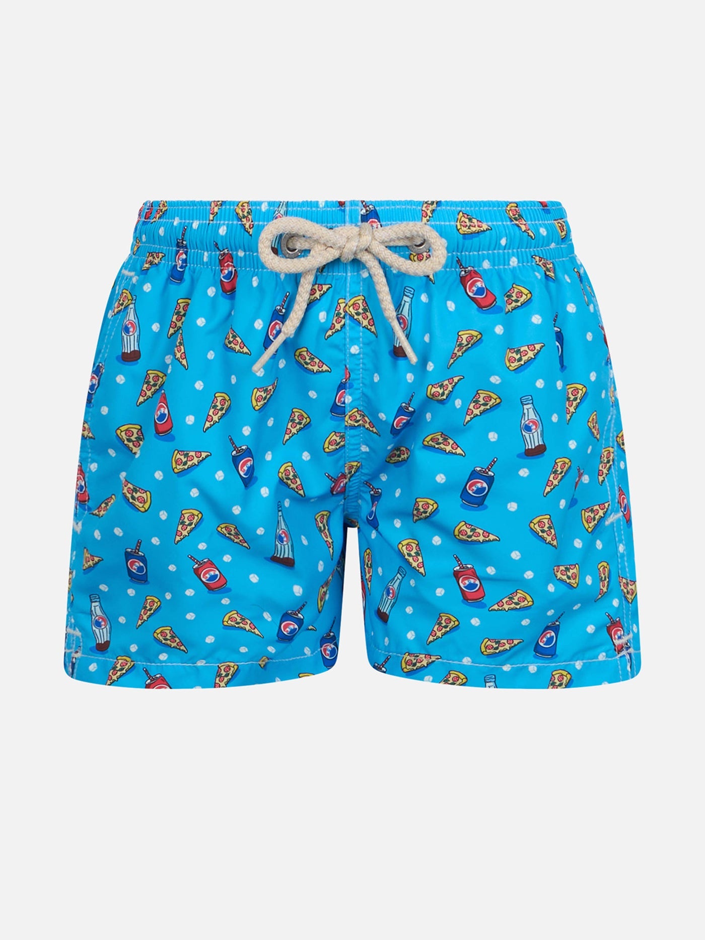 Boy Lightweight Fabric Swim-Shorts Jean Lighting With Pizza Print Blue Swimshort