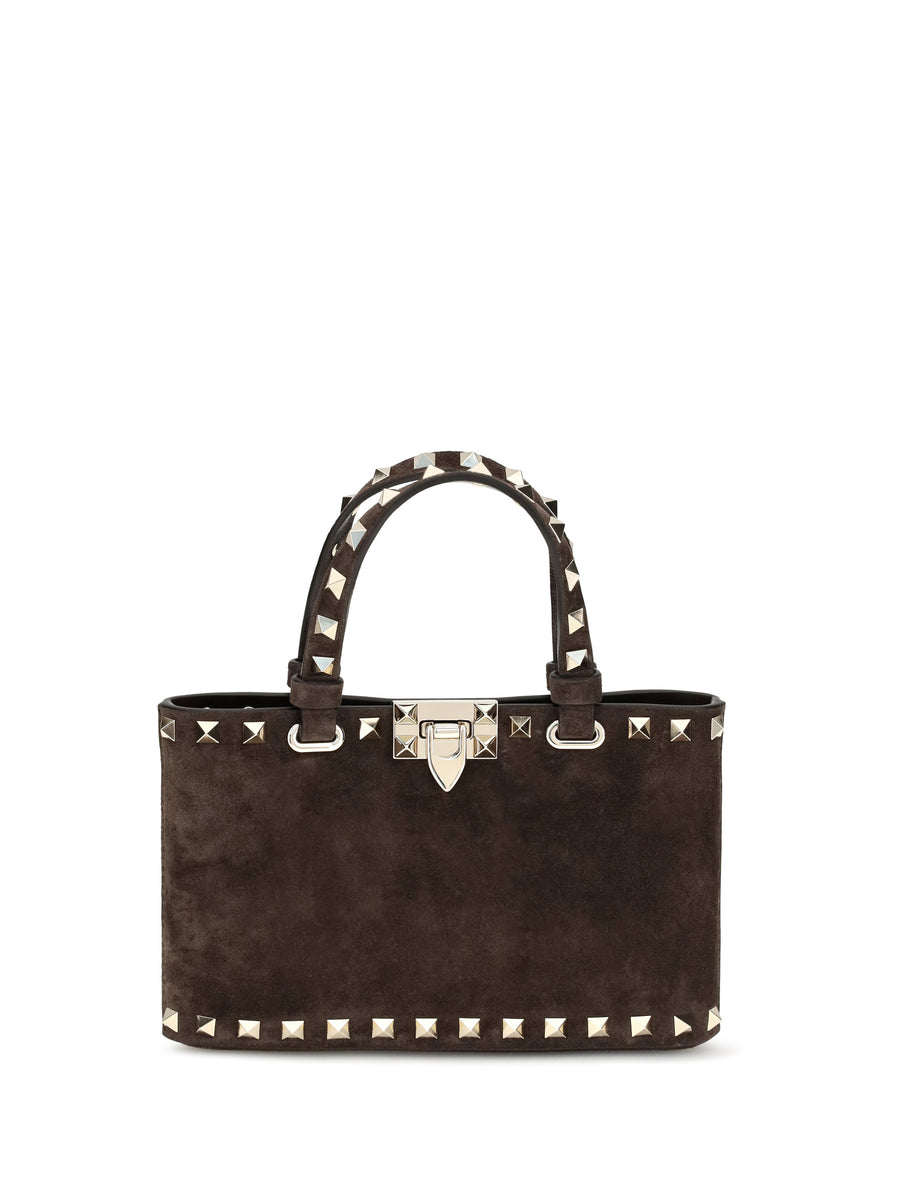 Suede Rockstud Mini Handbag Ebony Brown Calf Leather Bos Taurus Handbags