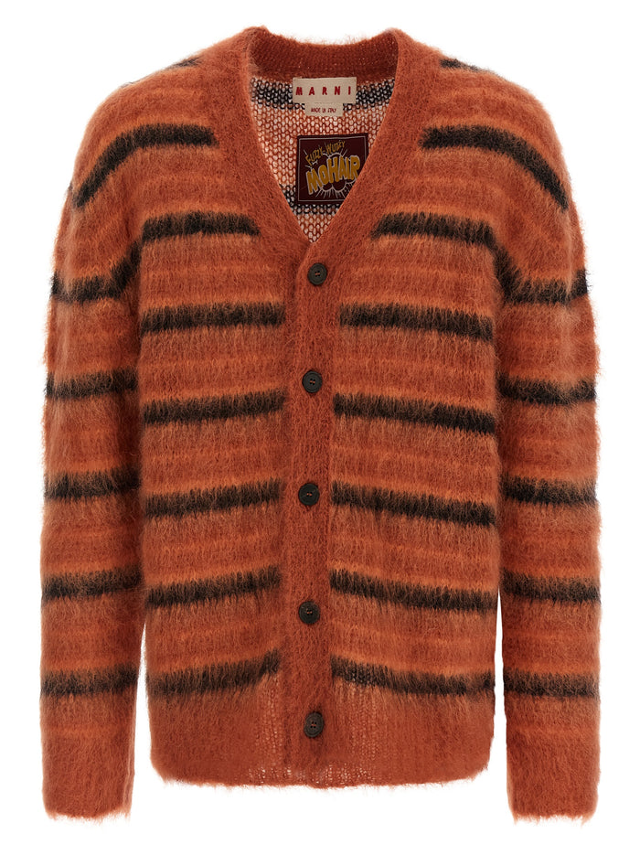 Brushed striped cardigan Orange Wm Pl Sweater, Cardigans