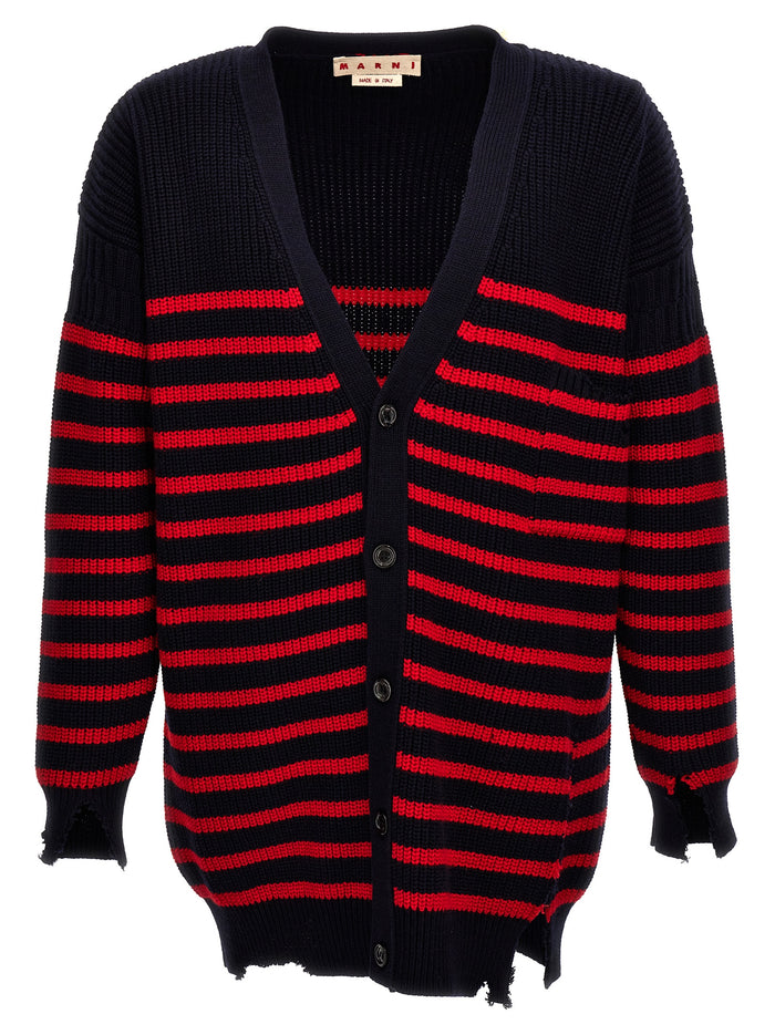 Destroyed effect striped cardigan Multicolor Virgin Wool Sweater, Cardigans