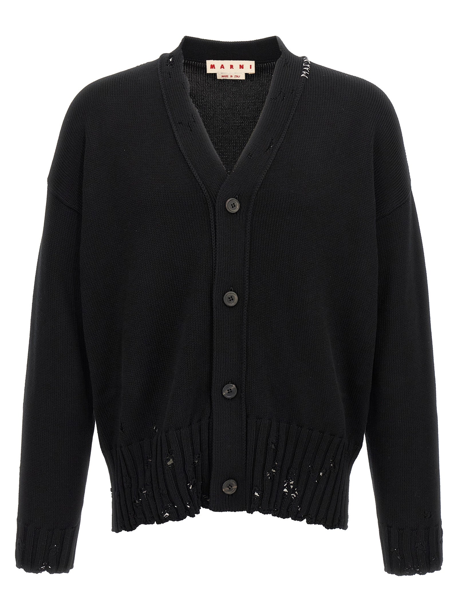 Logo embroidery cardigan Black Cotton Sweater, Cardigans