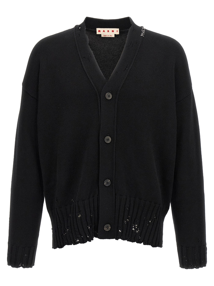 Logo embroidery cardigan Black Cotton Sweater, Cardigans