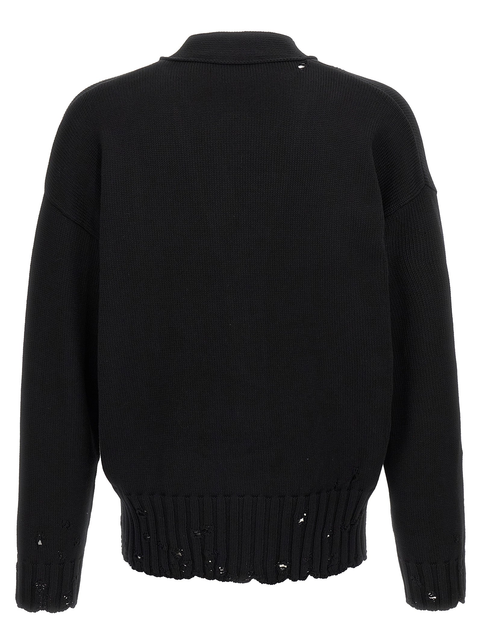 Logo embroidery cardigan Black Cotton Sweater, Cardigans