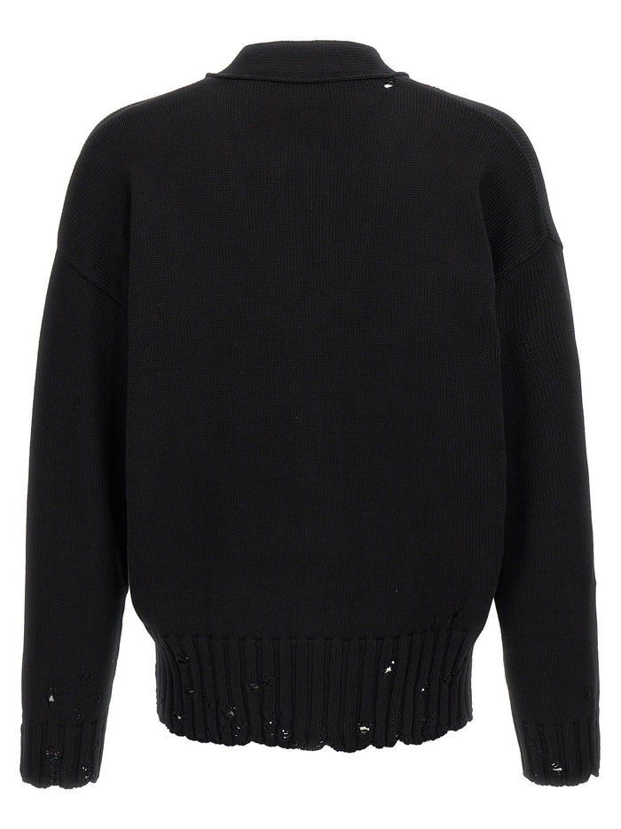 Logo embroidery cardigan Black Cotton Sweater, Cardigans