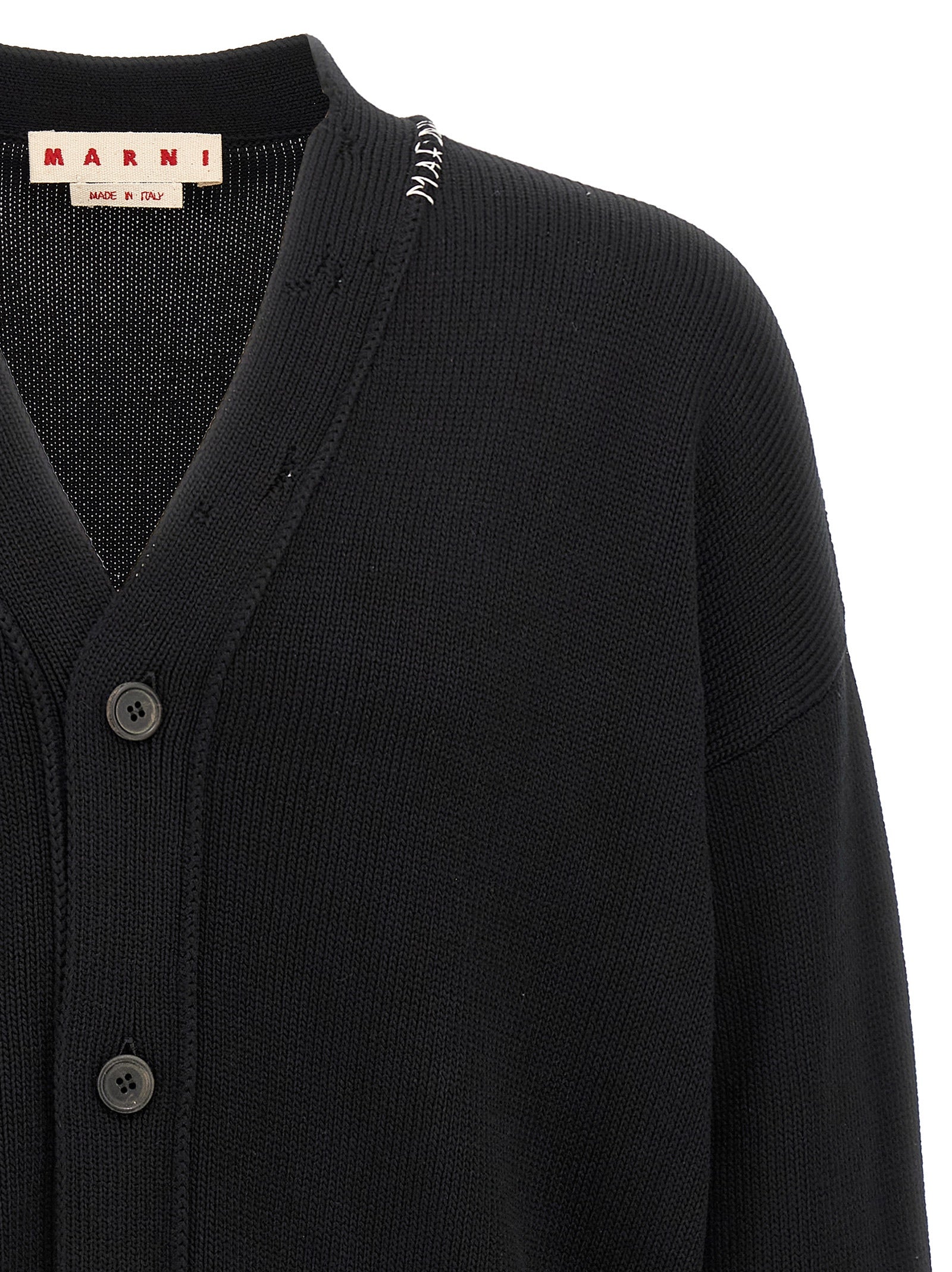 Logo embroidery cardigan Black Cotton Sweater, Cardigans