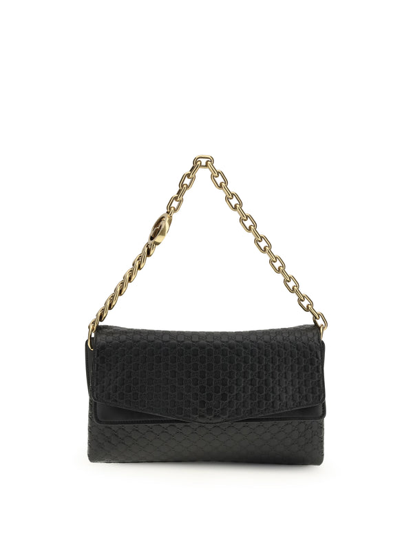 Medium Chain Shoulder Bag Black/black Calf Leather Bos Taurus