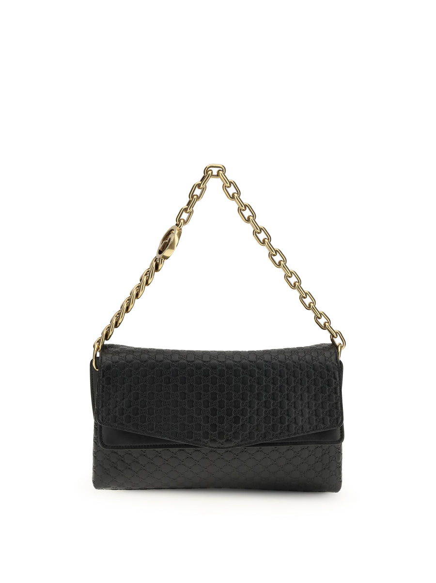 Medium Chain Shoulder Bag Black/black Calf Leather Bos Taurus