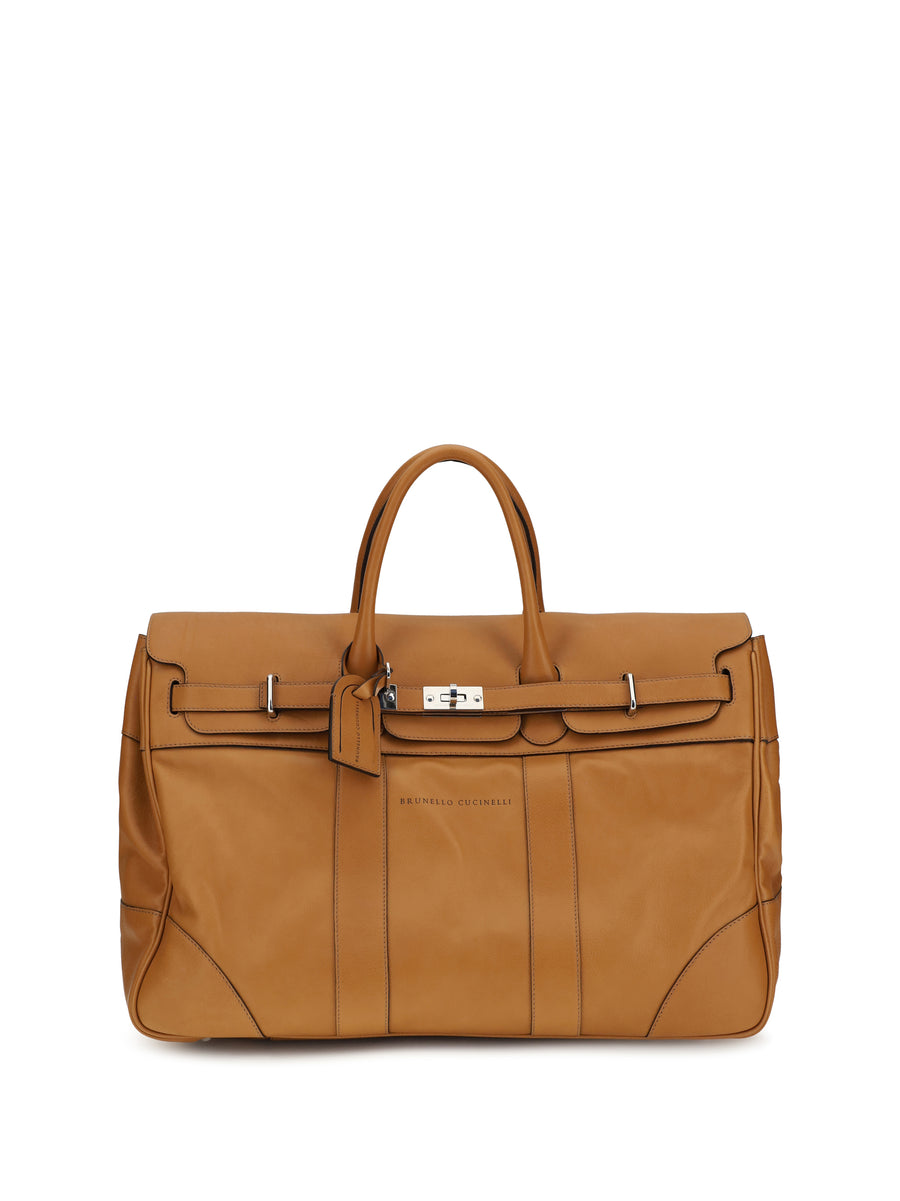 Brunello Cucinelli 100% Calf Leather Bos Taurus top handle bag in brown