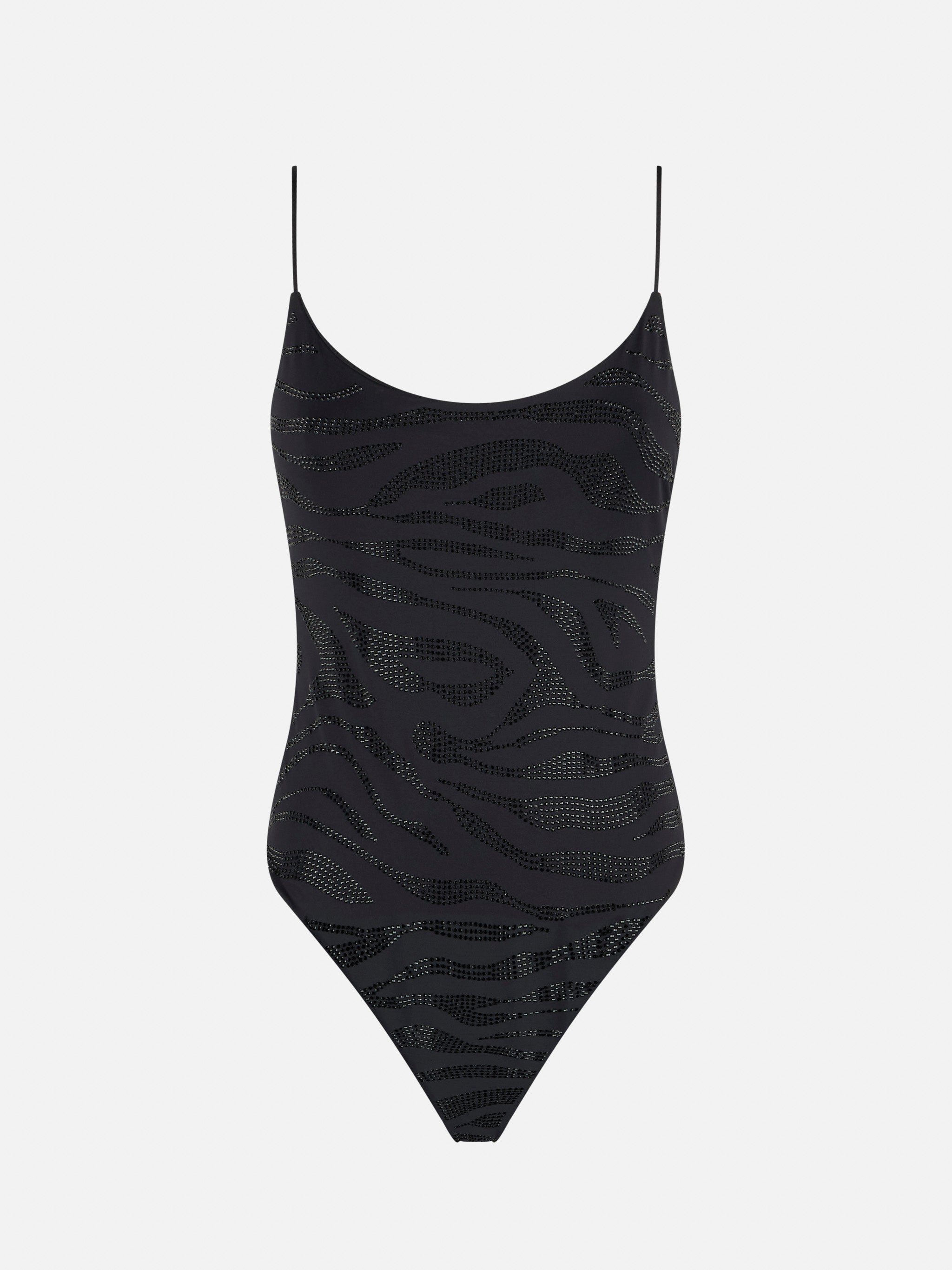 Cecille Zebra Rhinestone One-Piece Swimsuit Black One Piece