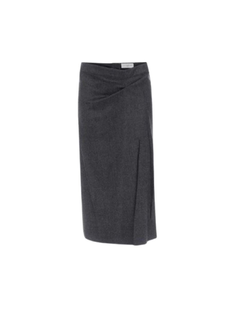 Skirt Midi Dark Grey Melange Virgin Wool