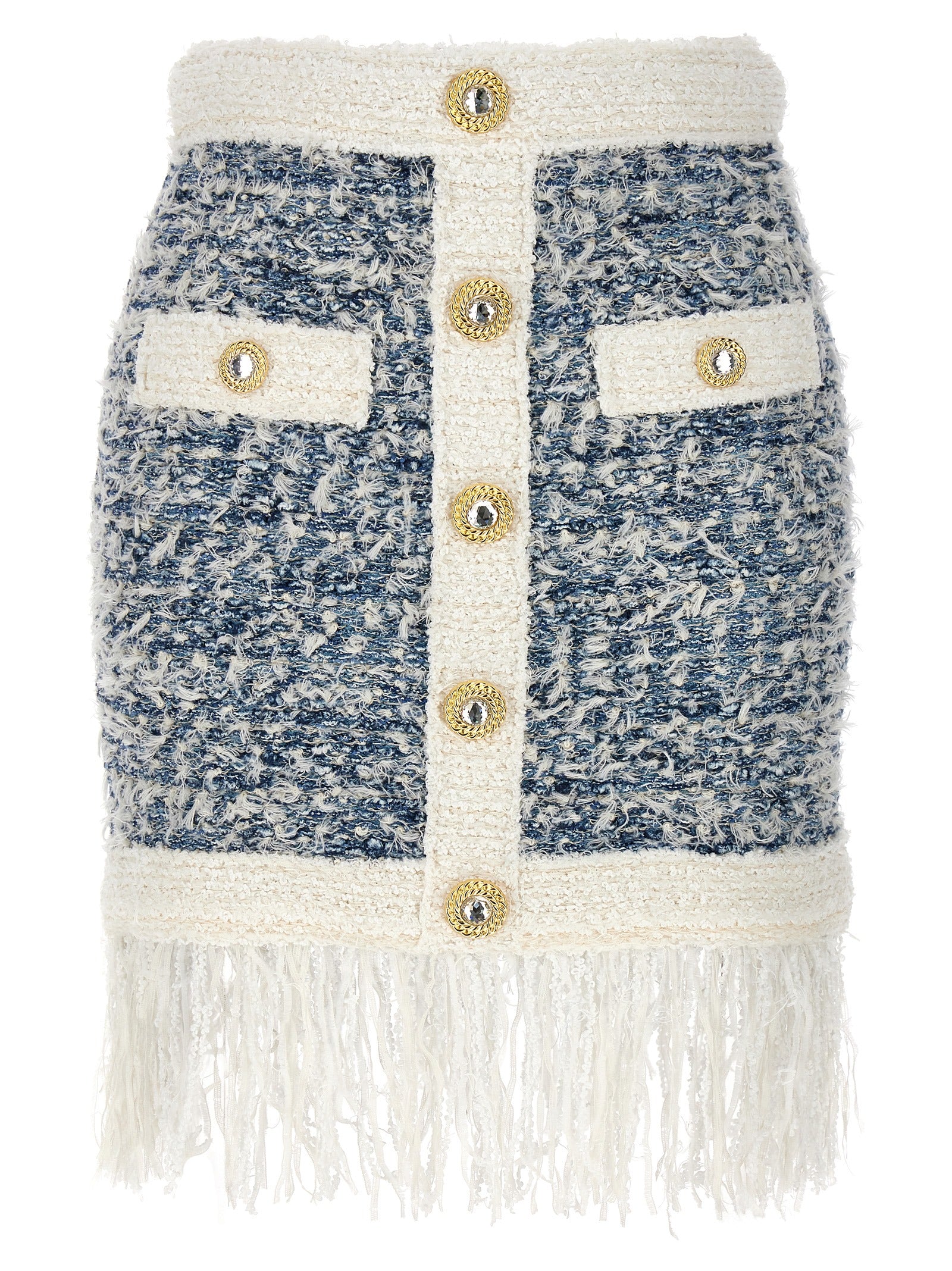 Fringed tweed skirt Light Blue