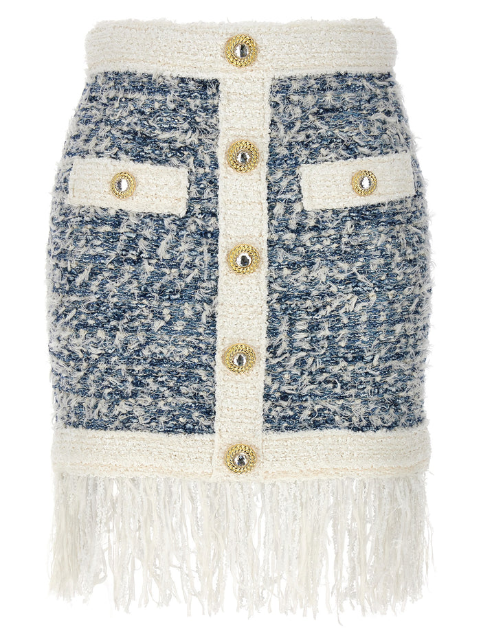 Fringed tweed skirt Light Blue