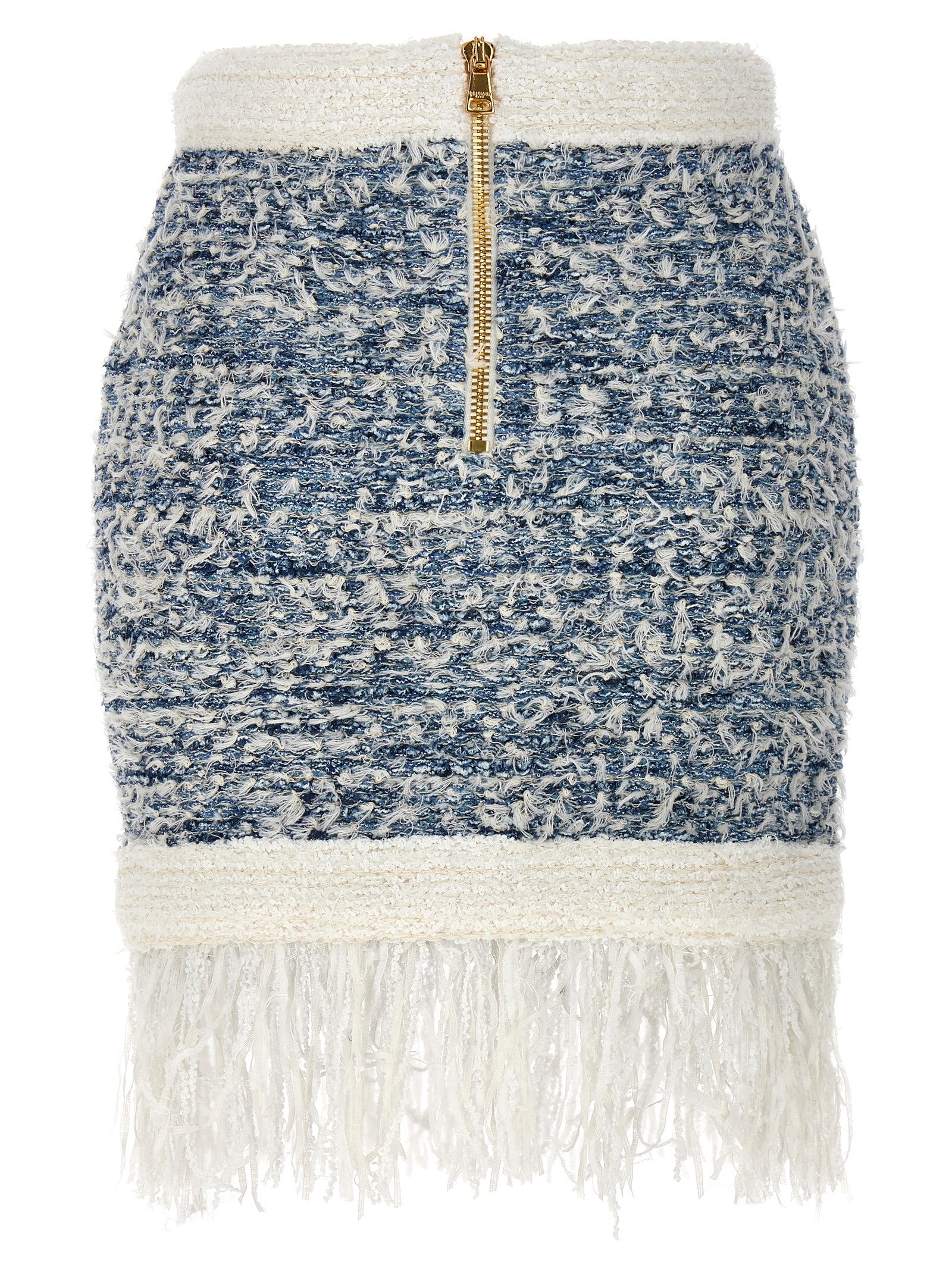 Fringed tweed skirt Light Blue