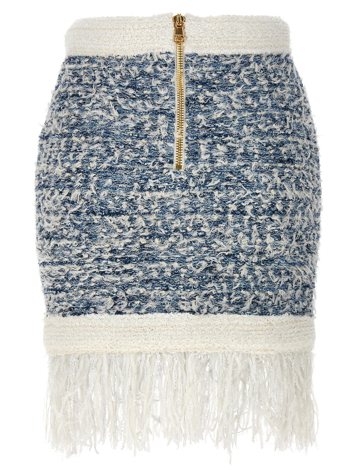 Fringed tweed skirt Light Blue