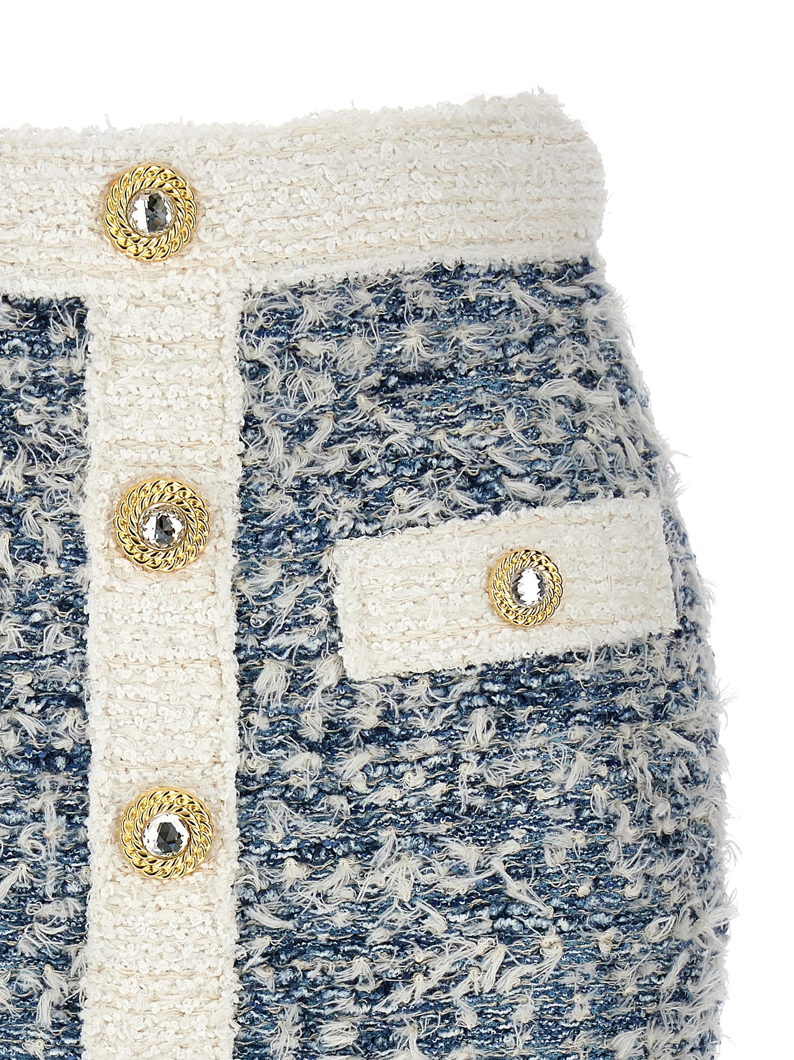 Fringed tweed skirt Light Blue