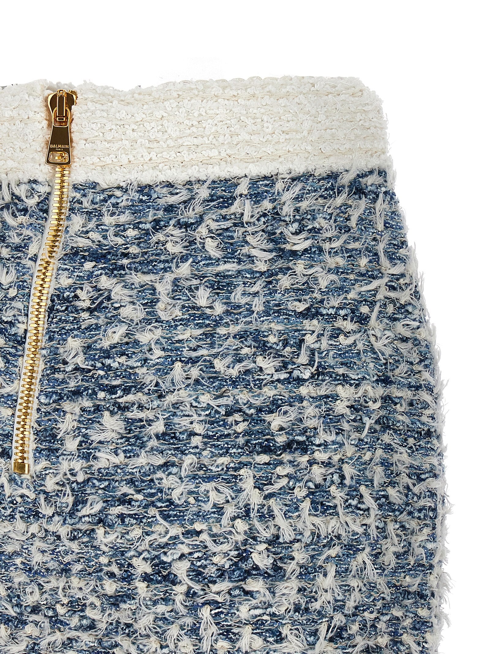 Fringed tweed skirt Light Blue