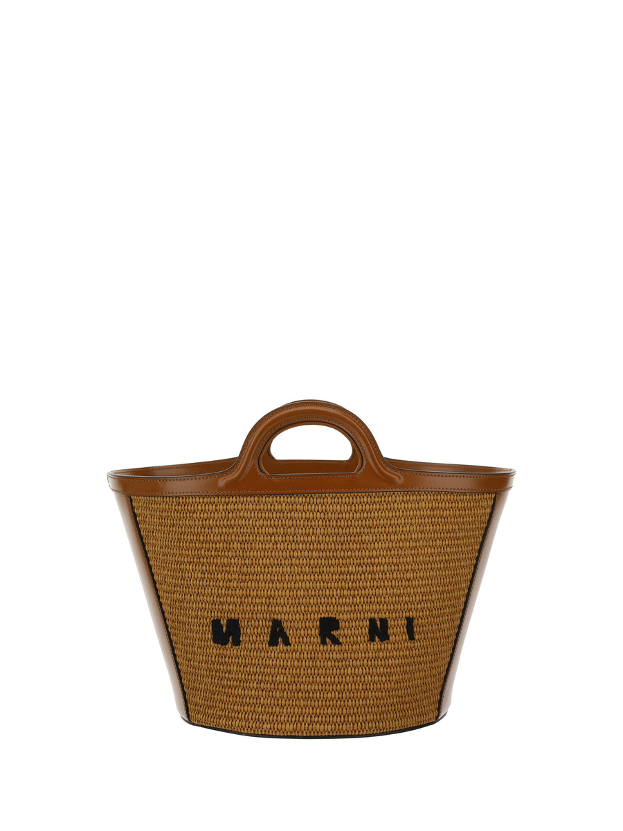 Marni 70% cotton; 30% calf leather bucket bag in brown