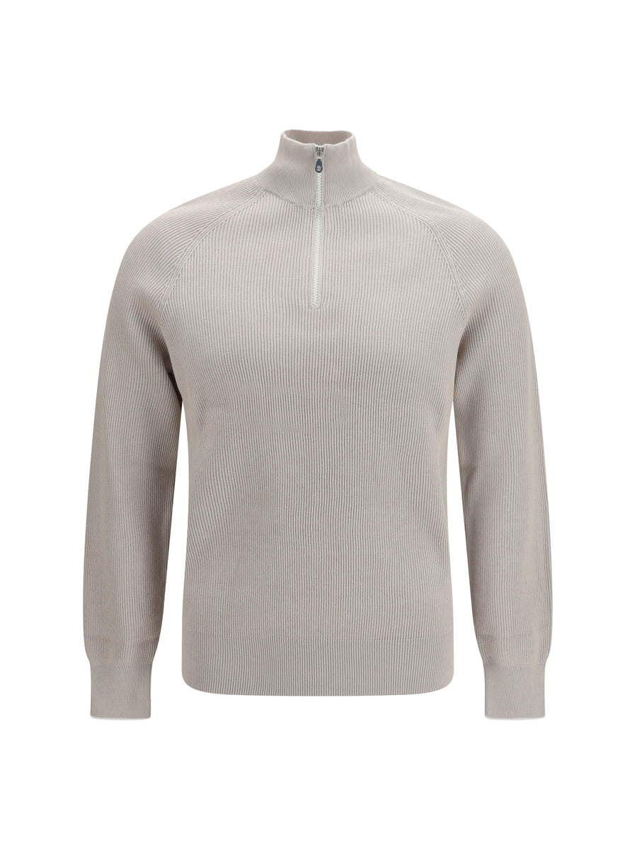 Cotton Sweater With A High Neckline Juta+panama