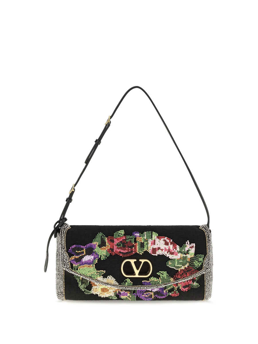 Small Devain Embroidered Shoulder Bag Multicolor/nero Silk Satin
