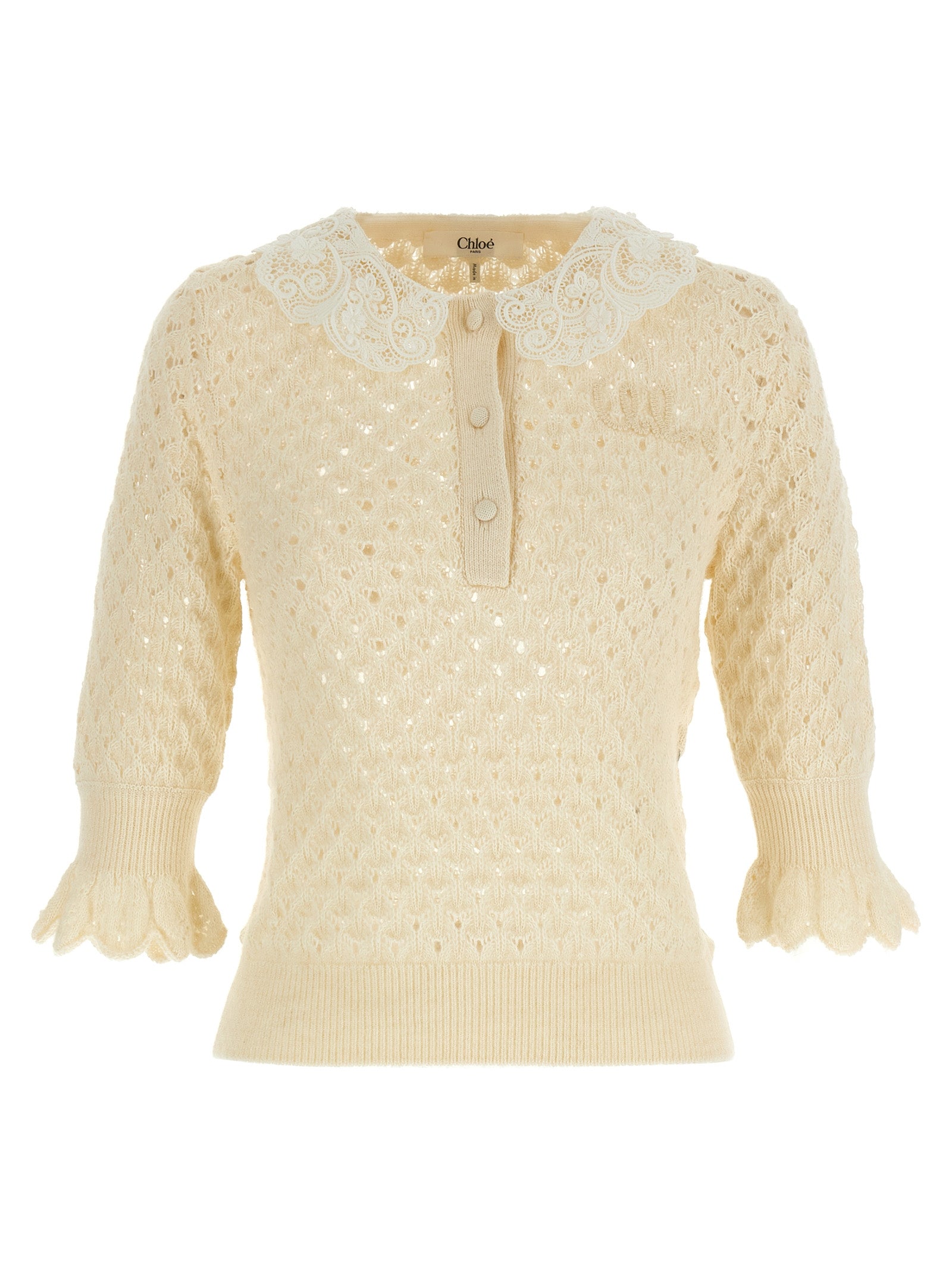 Pointelle Knit White Sweater, Cardigans