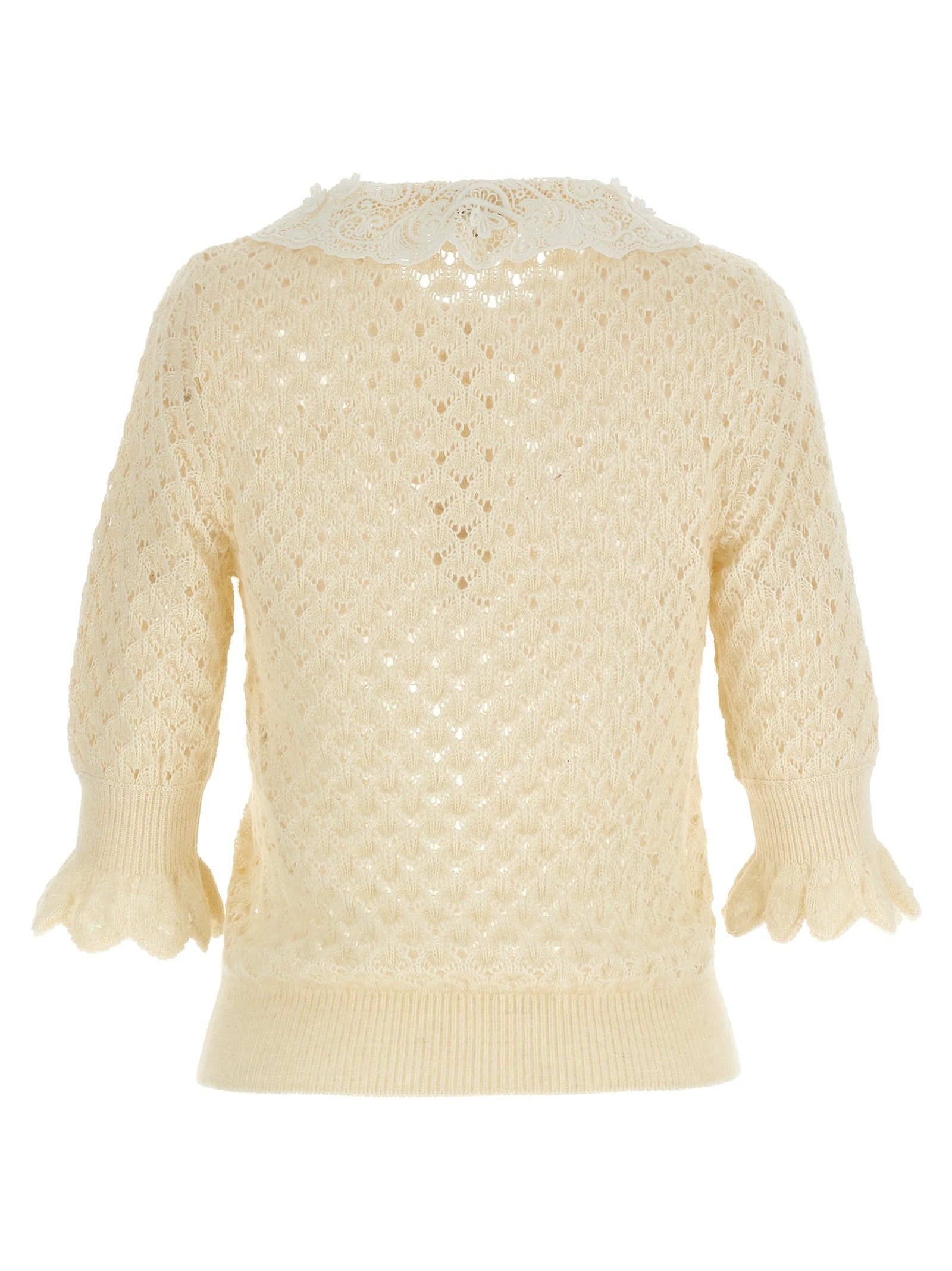 Pointelle Knit White Sweater, Cardigans