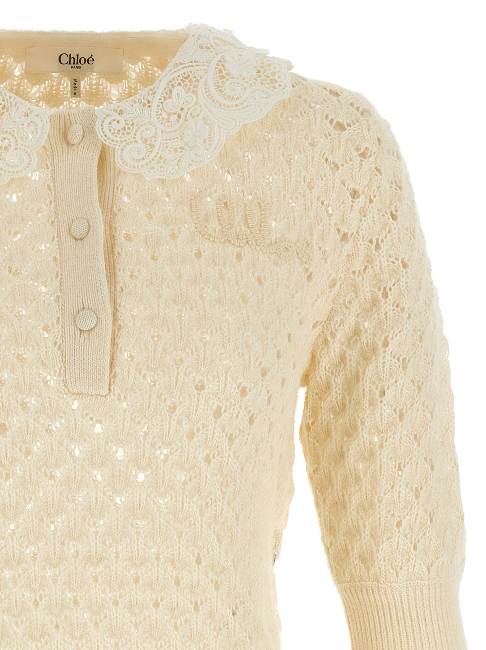 Pointelle Knit White Sweater, Cardigans