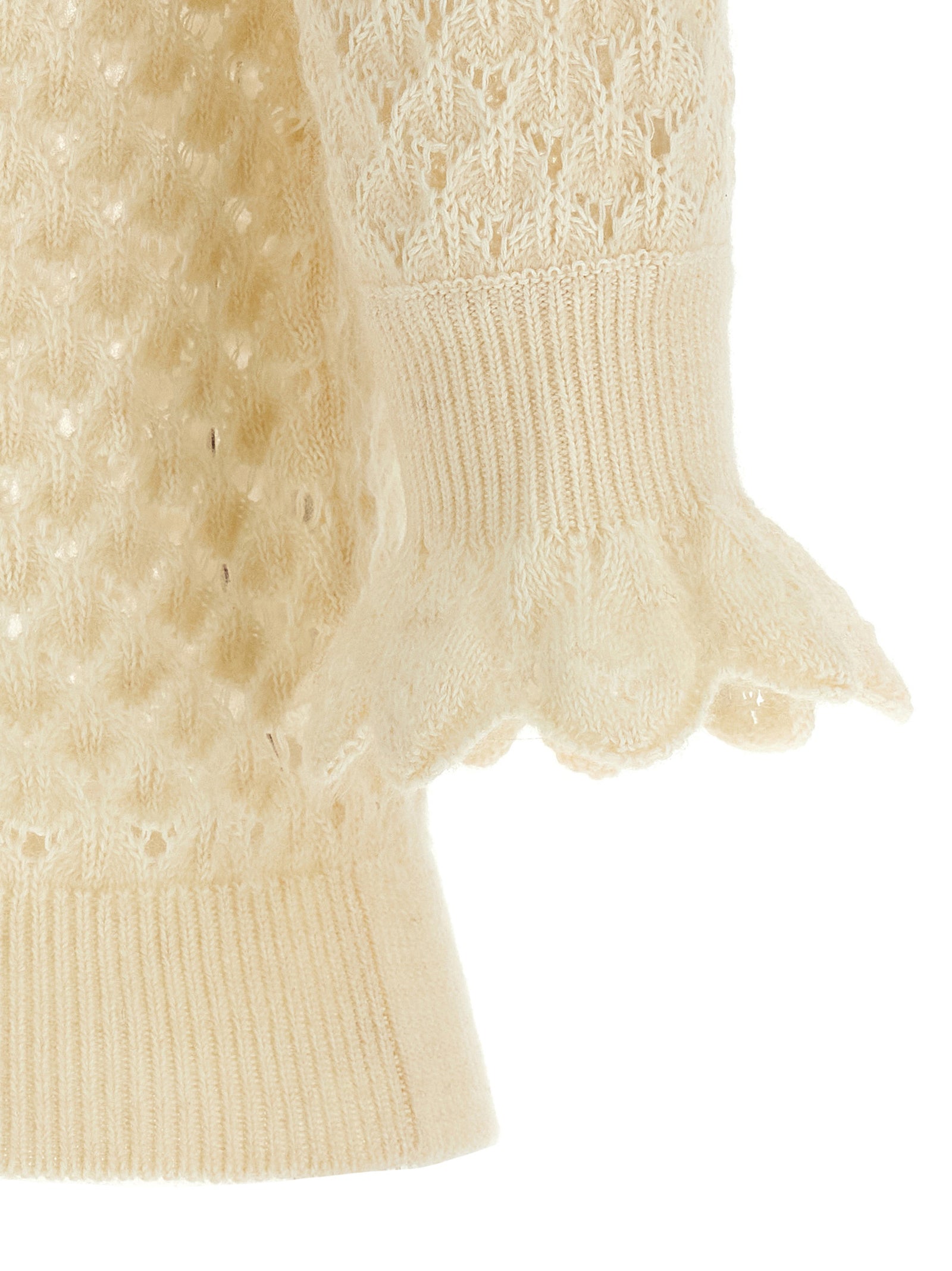 Pointelle Knit White Sweater, Cardigans
