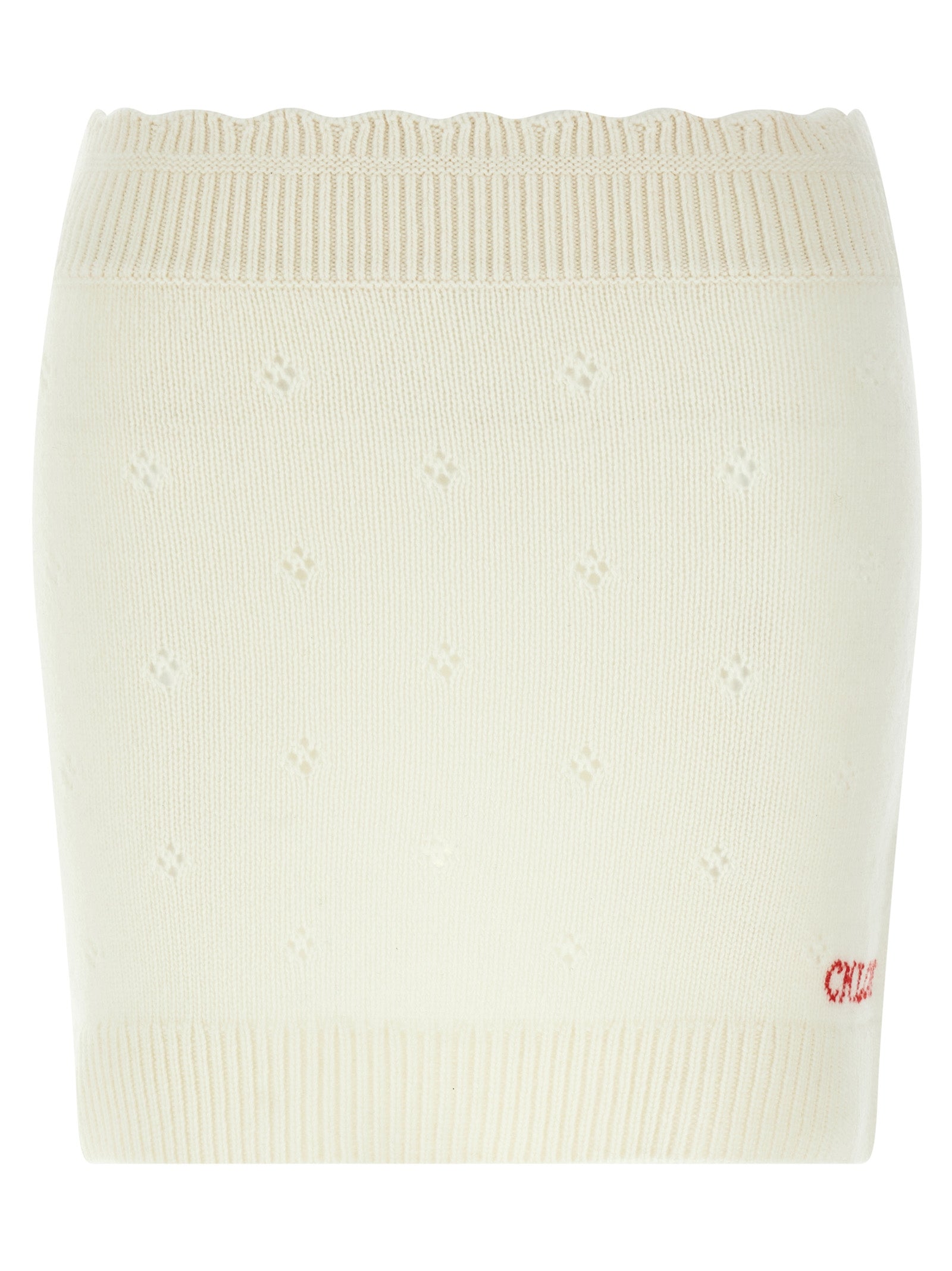 Jacquard logo skirt White Wool Cachemire