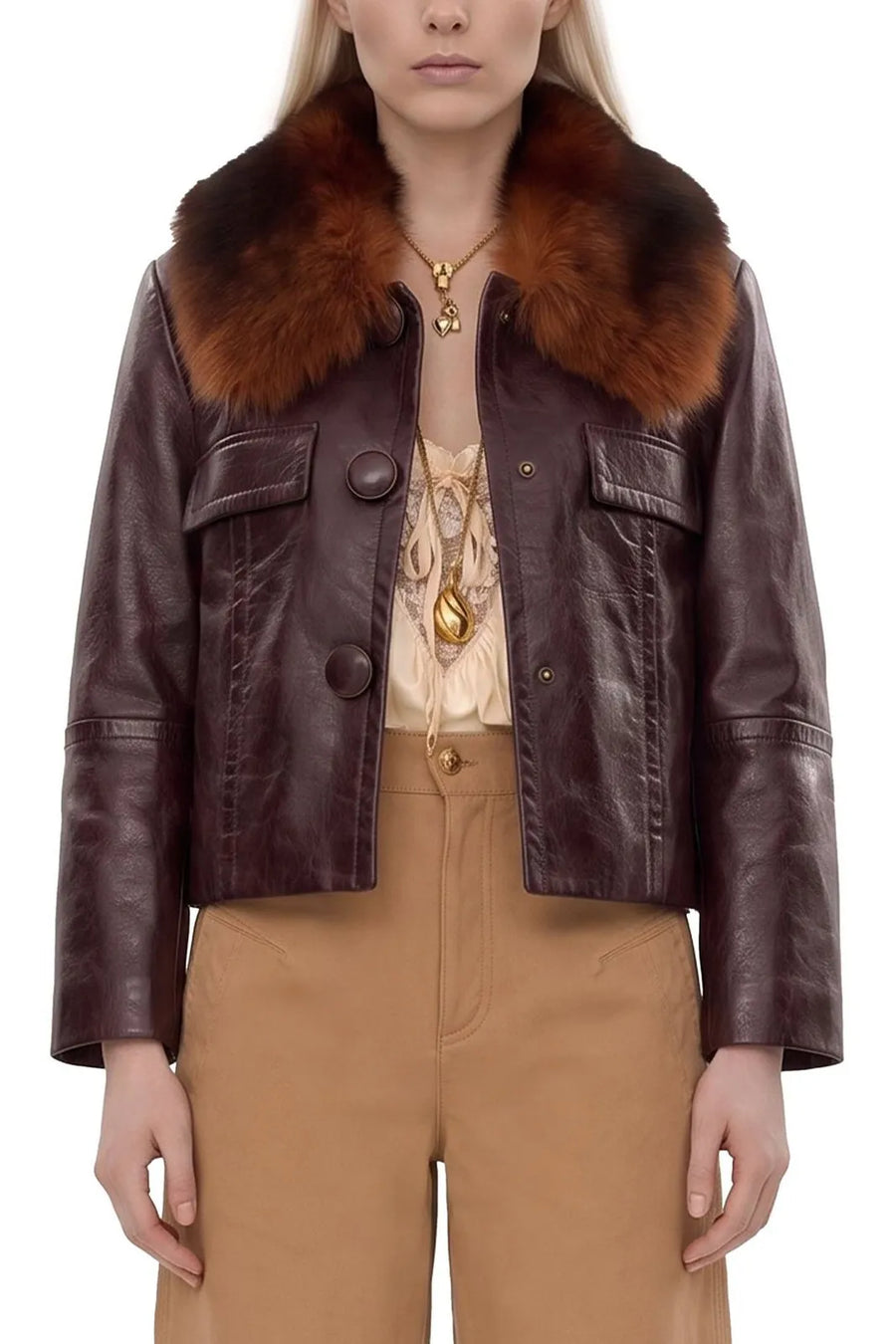 Veste En Cuir Veau Brillant Dark Purple Jacket
