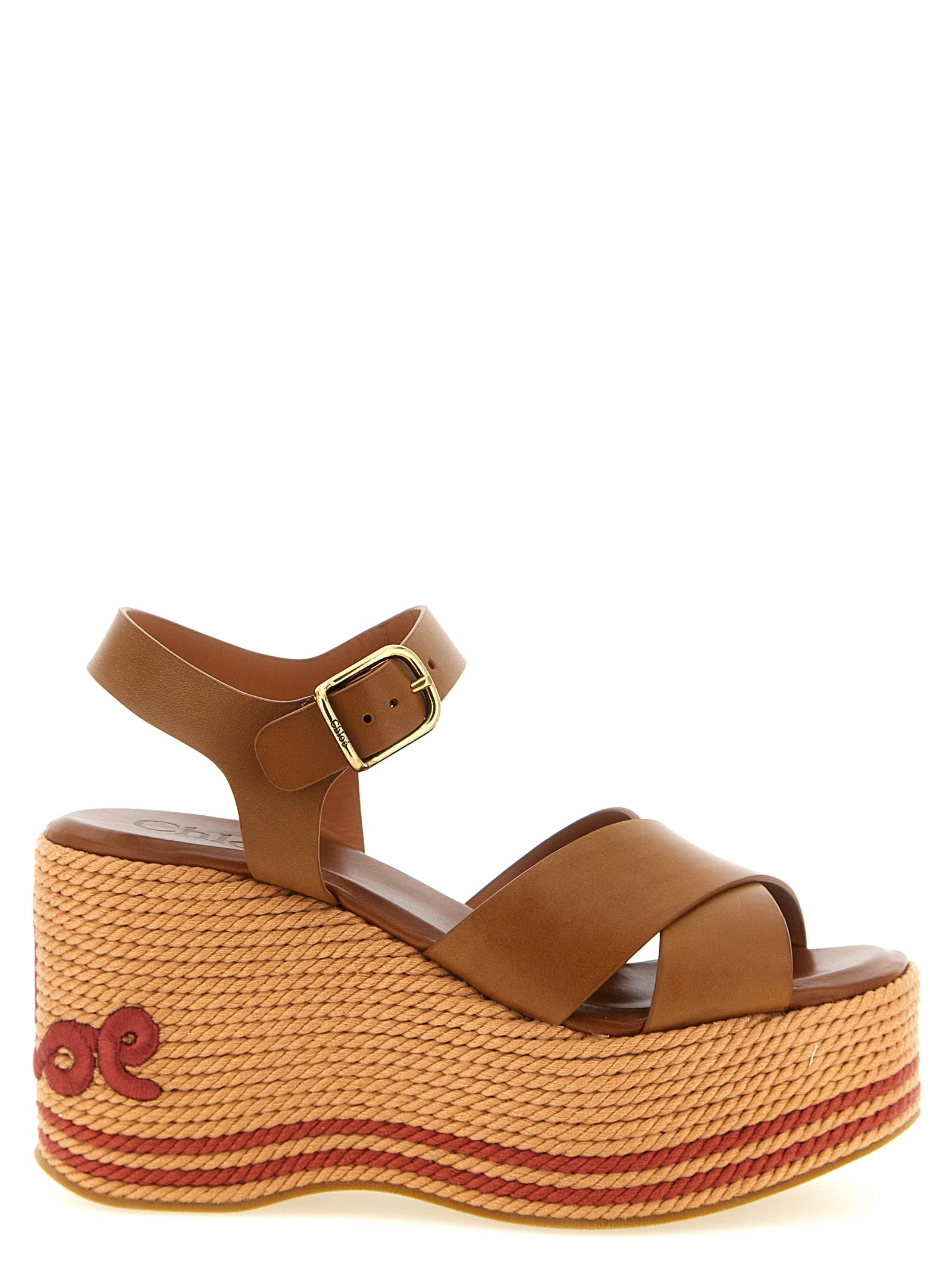 Chloé Sand Sandals Brown Calfskin Leather (bos Taurus) Wedges