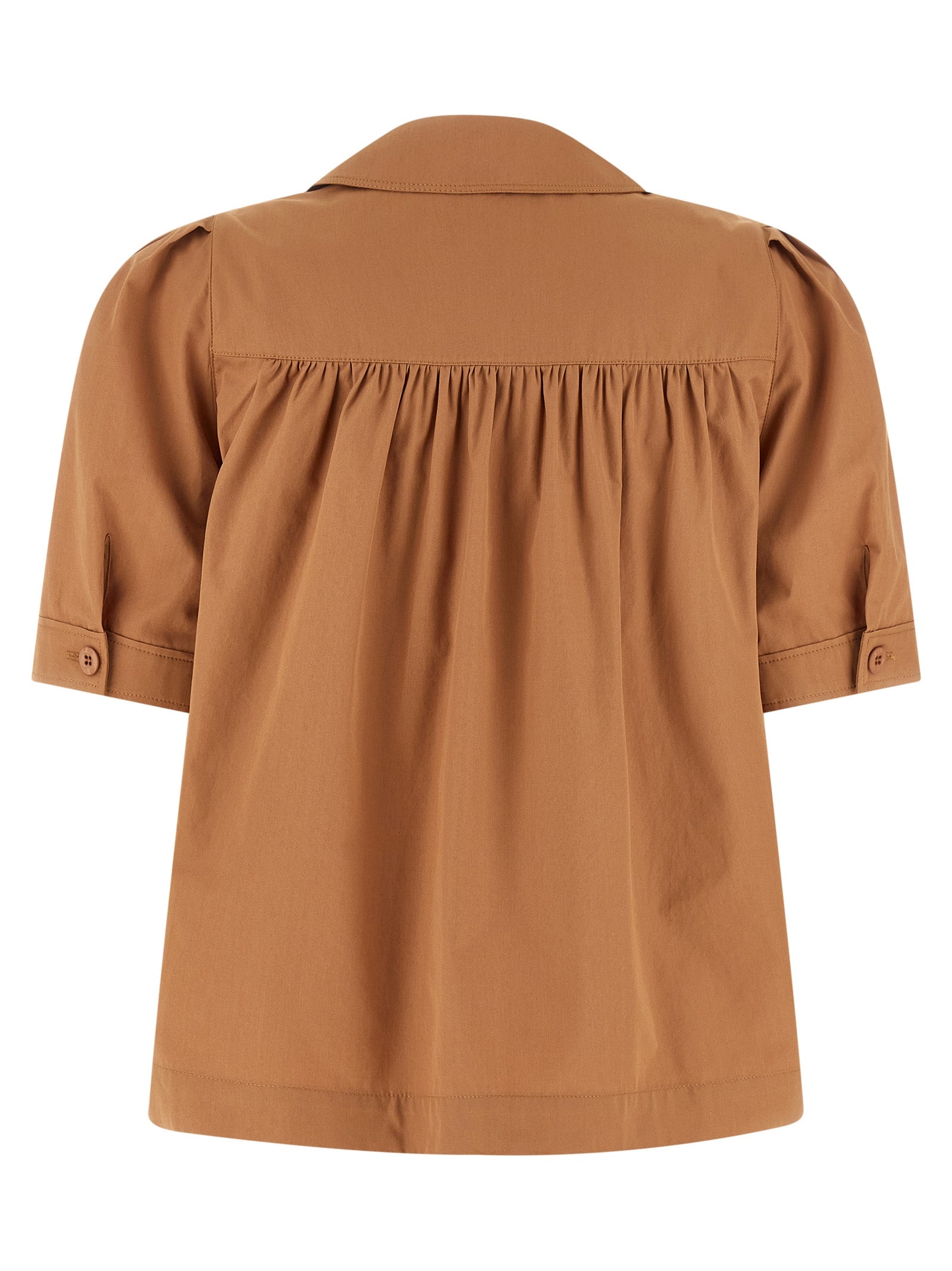 Logo Embroidery Shirt Brown Cotton Shirt, Blouse