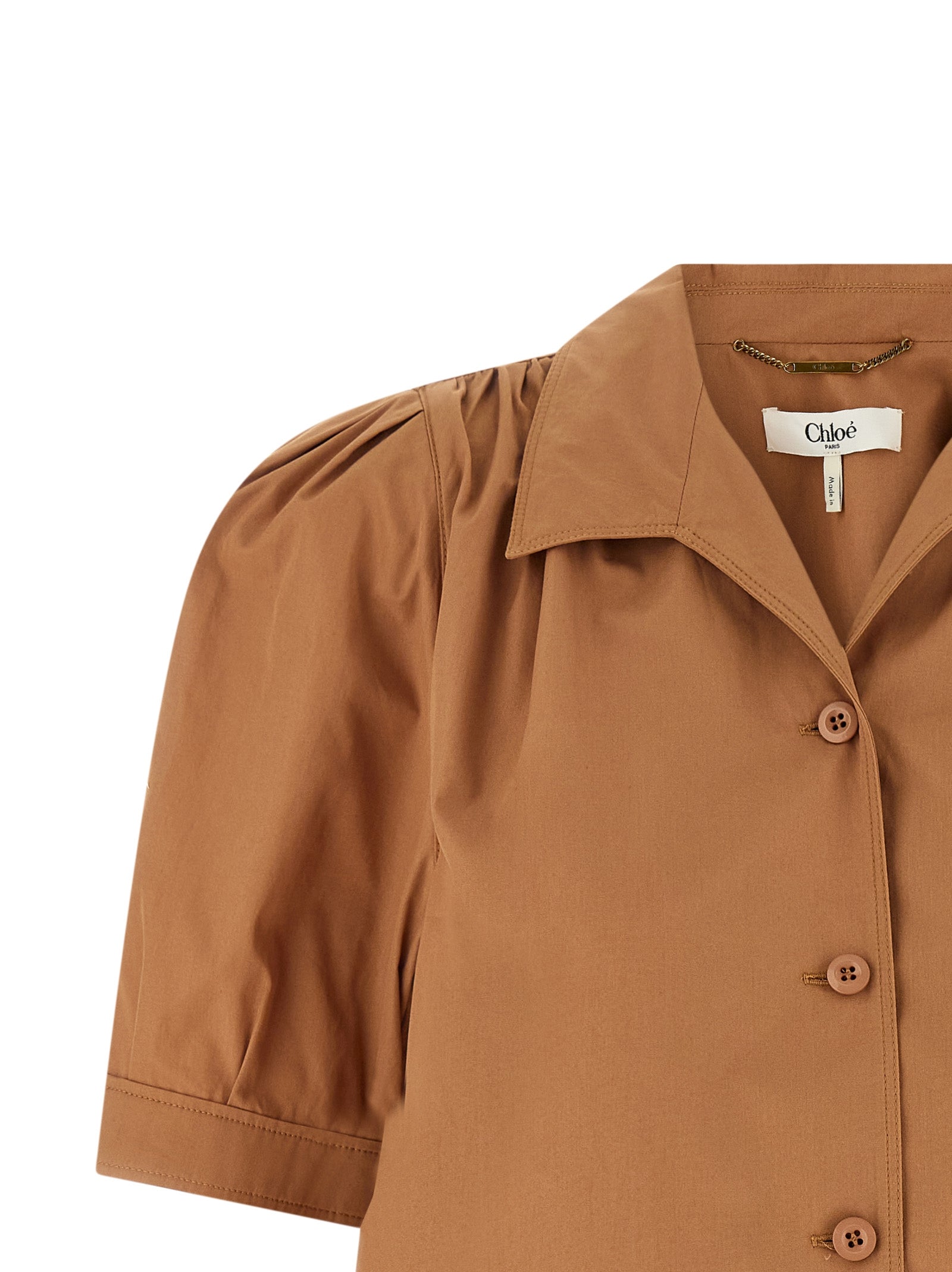 Logo Embroidery Shirt Brown Cotton Shirt, Blouse