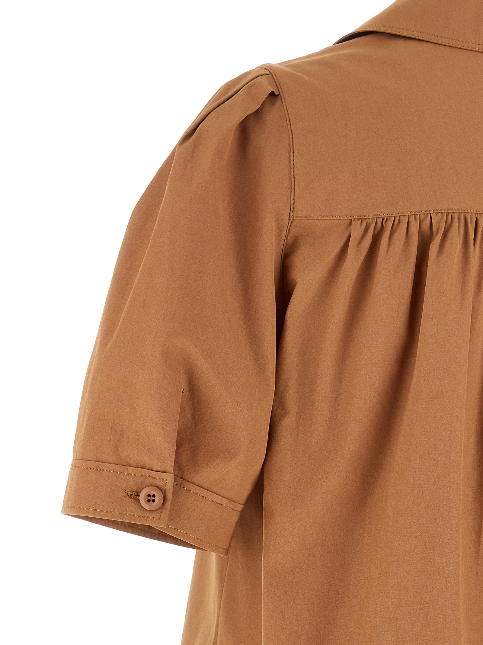 Logo Embroidery Shirt Brown Cotton Shirt, Blouse