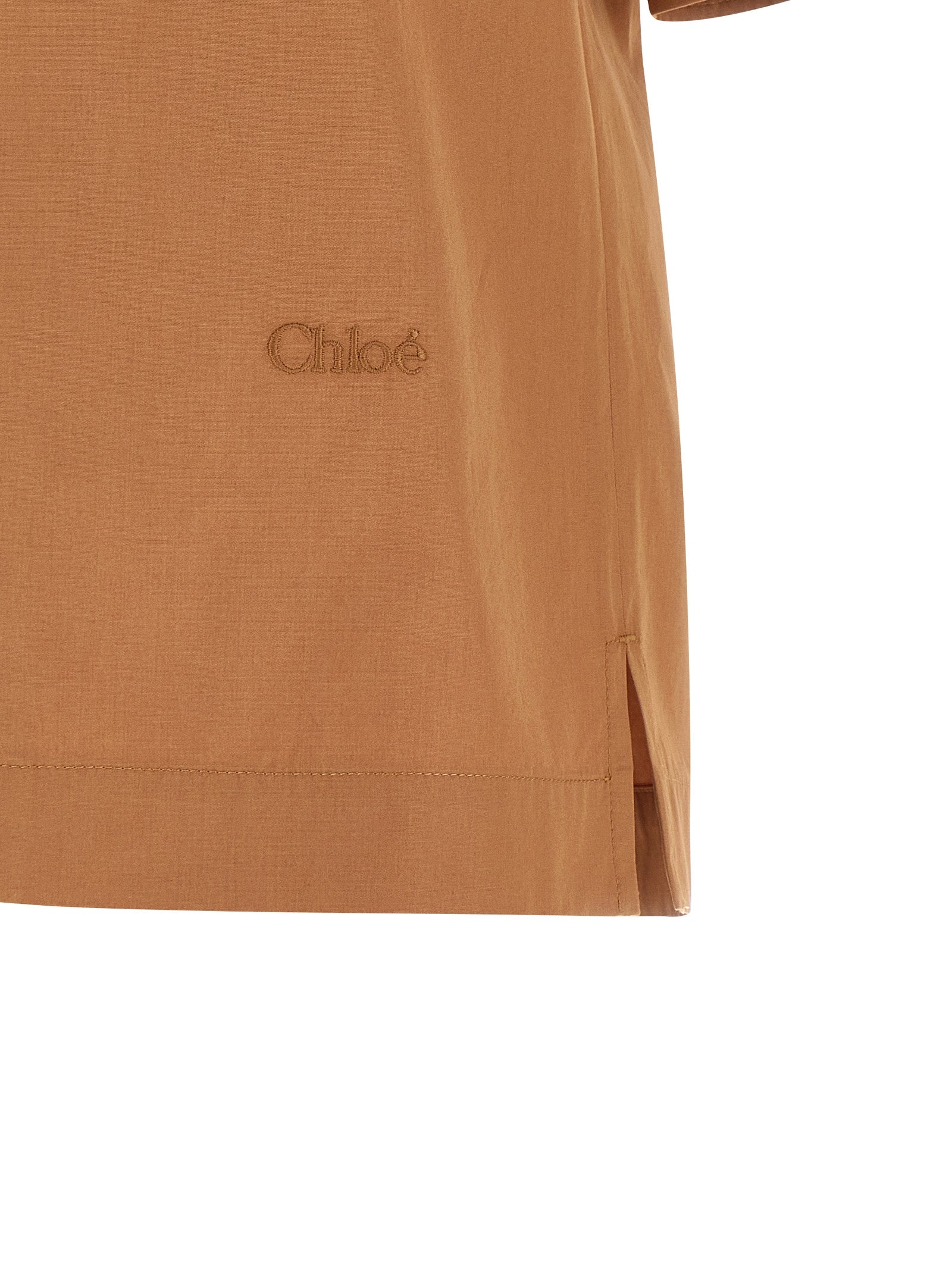 Logo Embroidery Shirt Brown Cotton Shirt, Blouse