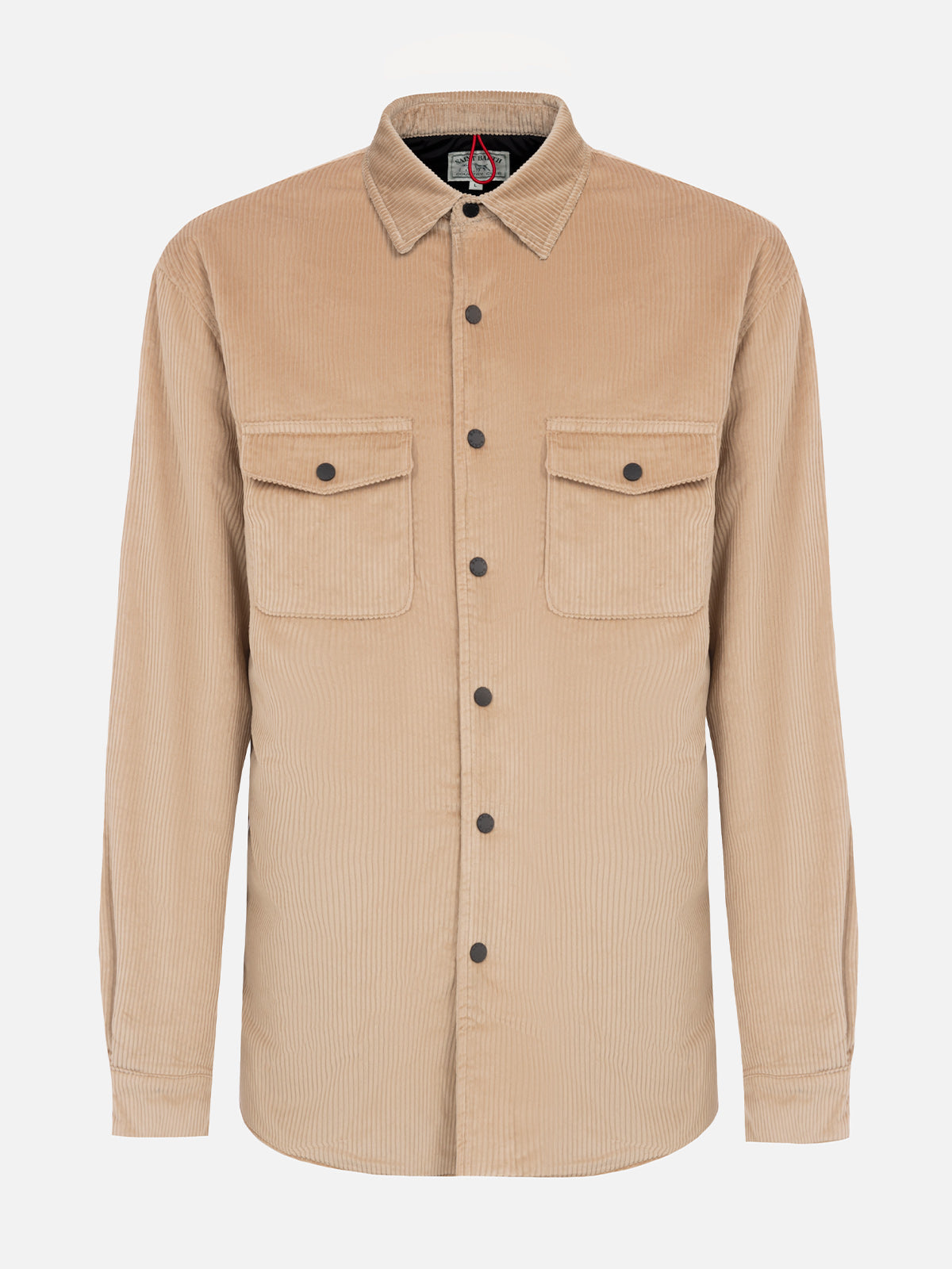 Man Beige Corduroy Overshirt Chalet With St. Barth Embroidery White Jacket