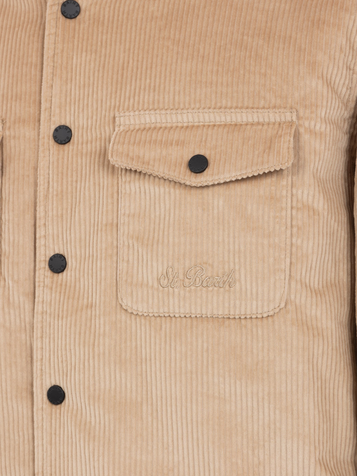 Man Beige Corduroy Overshirt Chalet With St. Barth Embroidery White Jacket