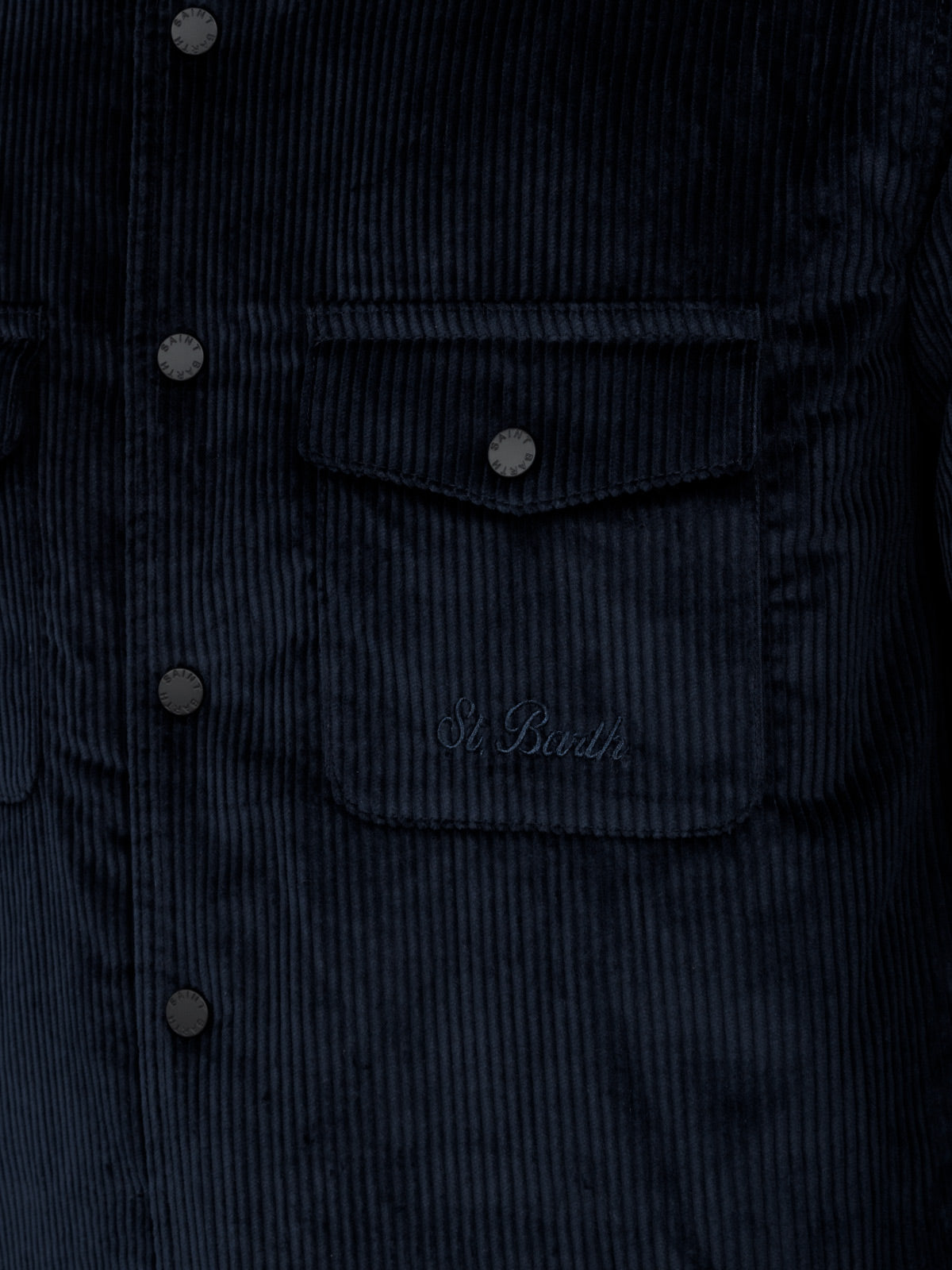 Man Navy Blue Corduroy Overshirt Chalet With St. Barth Embroidery Jacket