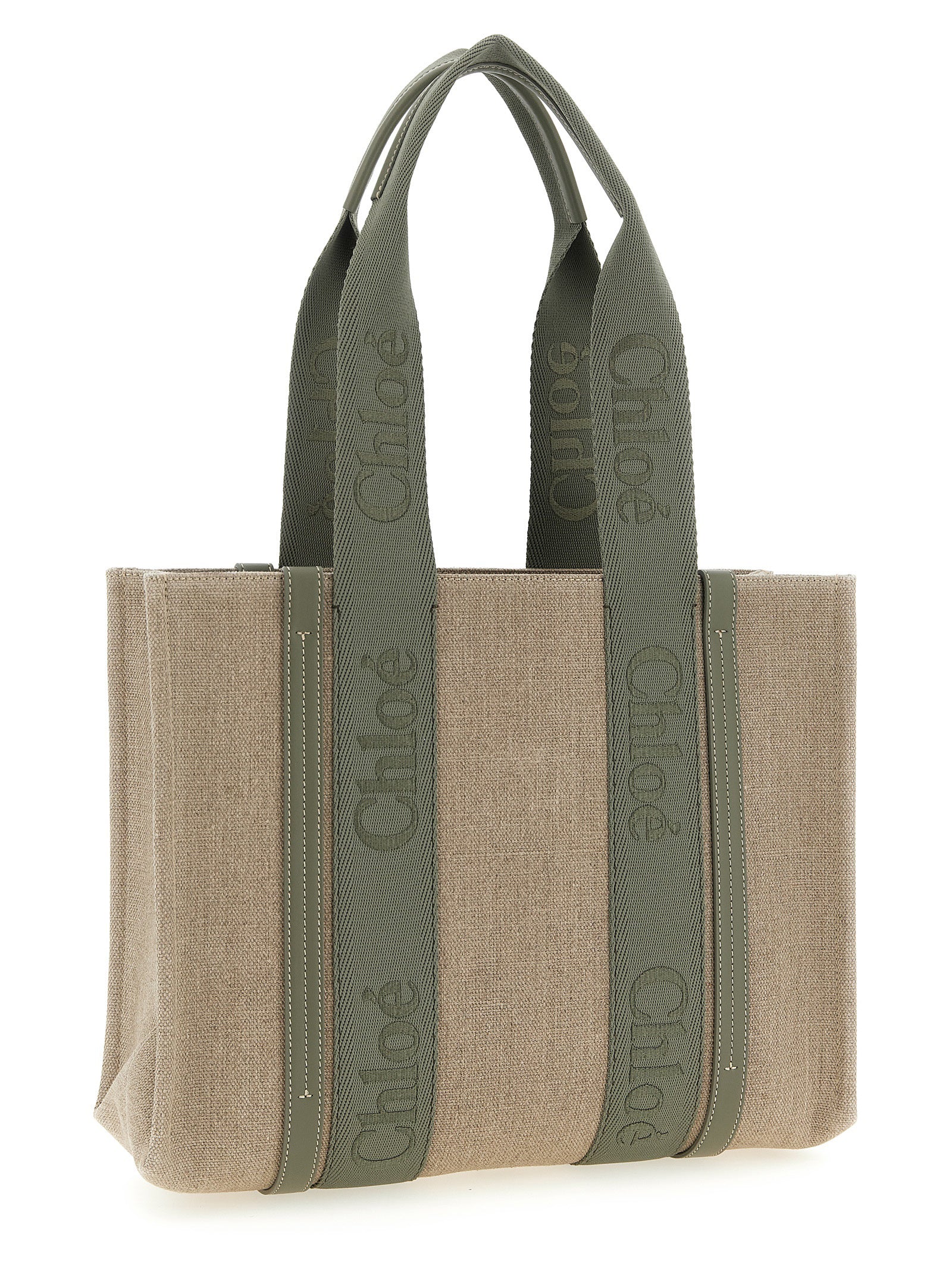 Medium Woody shopping bag Green Linen Tote