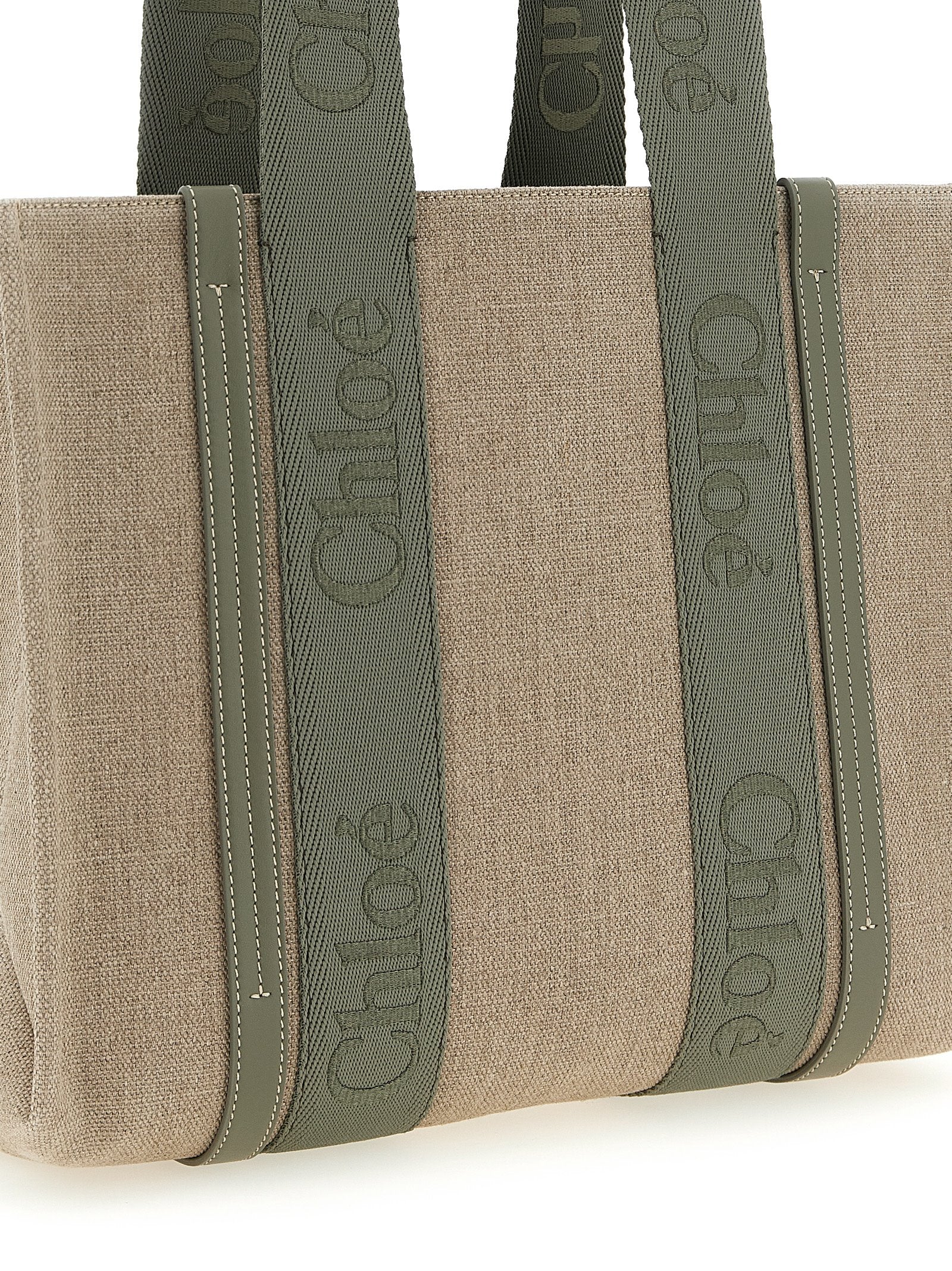 Medium Woody shopping bag Green Linen Tote
