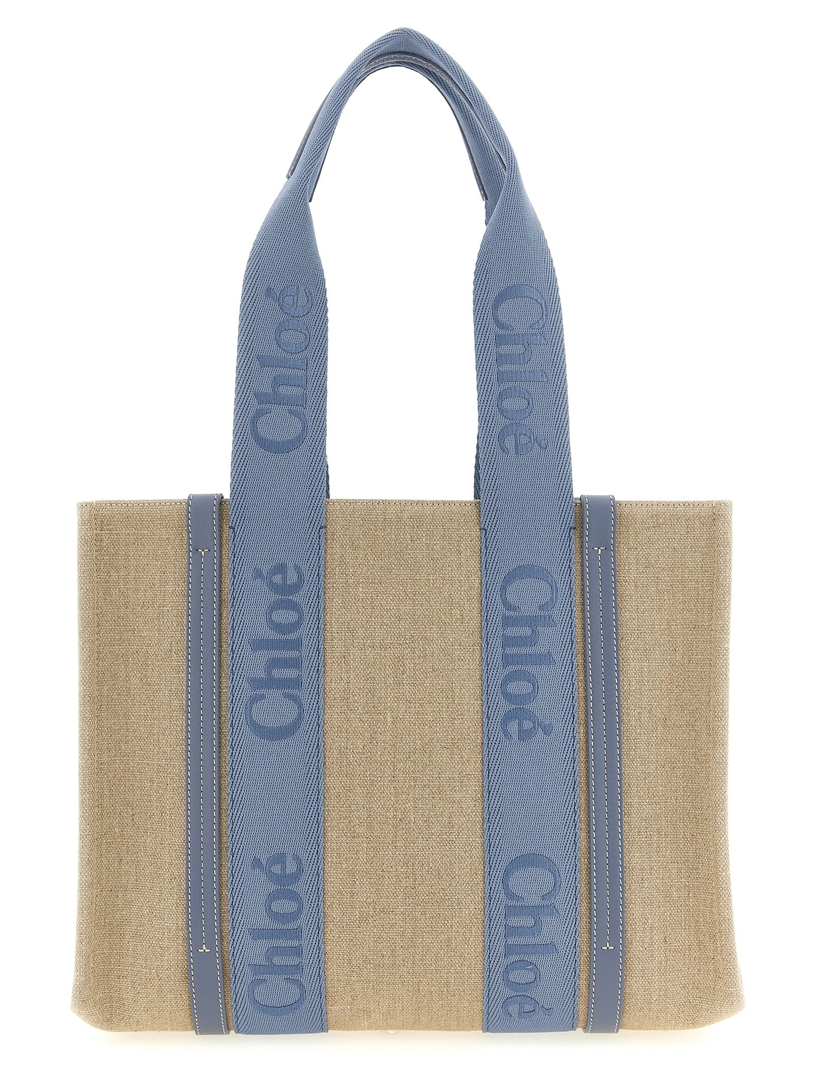 Medium Woody shopping bag Blue Linen Tote