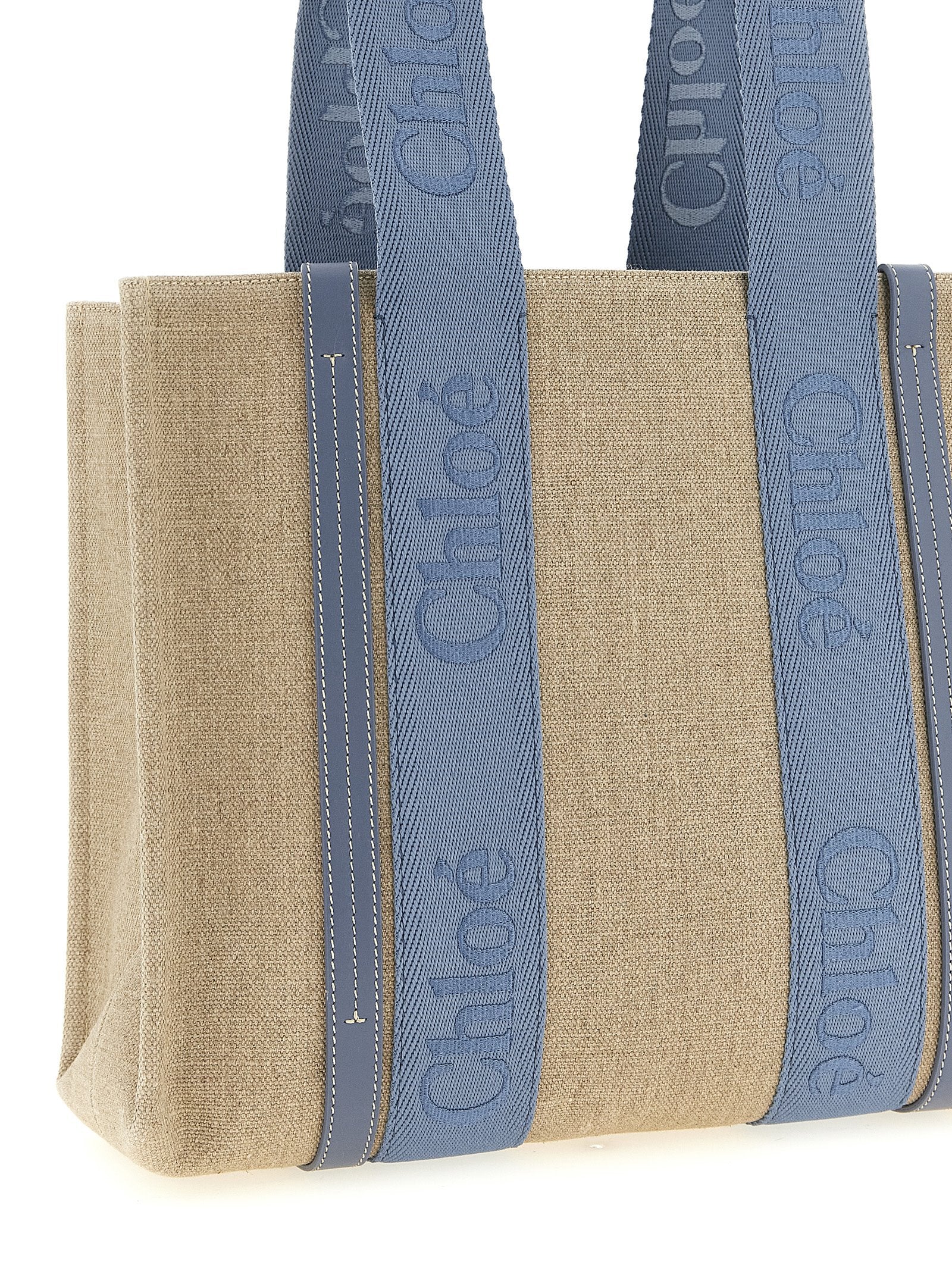 Medium Woody shopping bag Blue Linen Tote