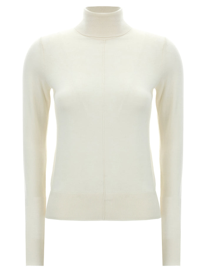 Logo embroidery turtleneck sweater White Sheep Wool Sweater, Cardigans