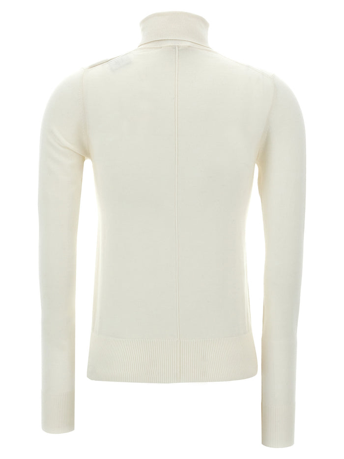 Logo embroidery turtleneck sweater White Sheep Wool Sweater, Cardigans