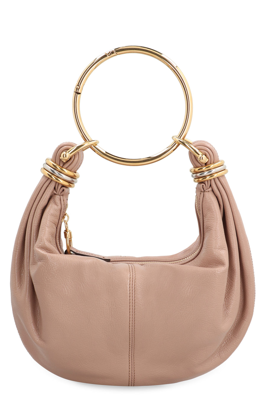 Leather Hobo Bag With Top Handle Pink Calf Shoulder