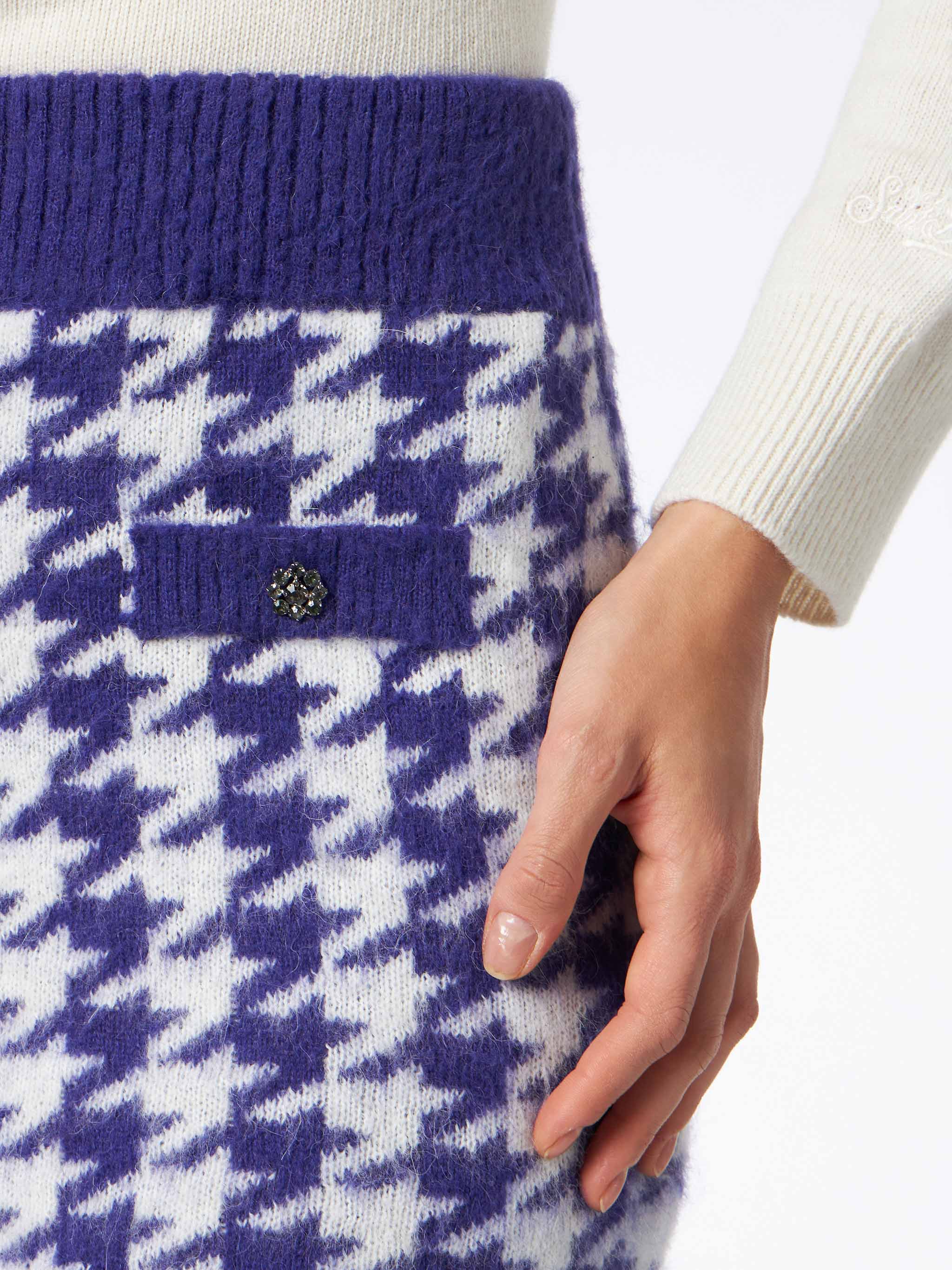 Purple Chatel Knitted Skirt With Pied De Poule Pattern Pink