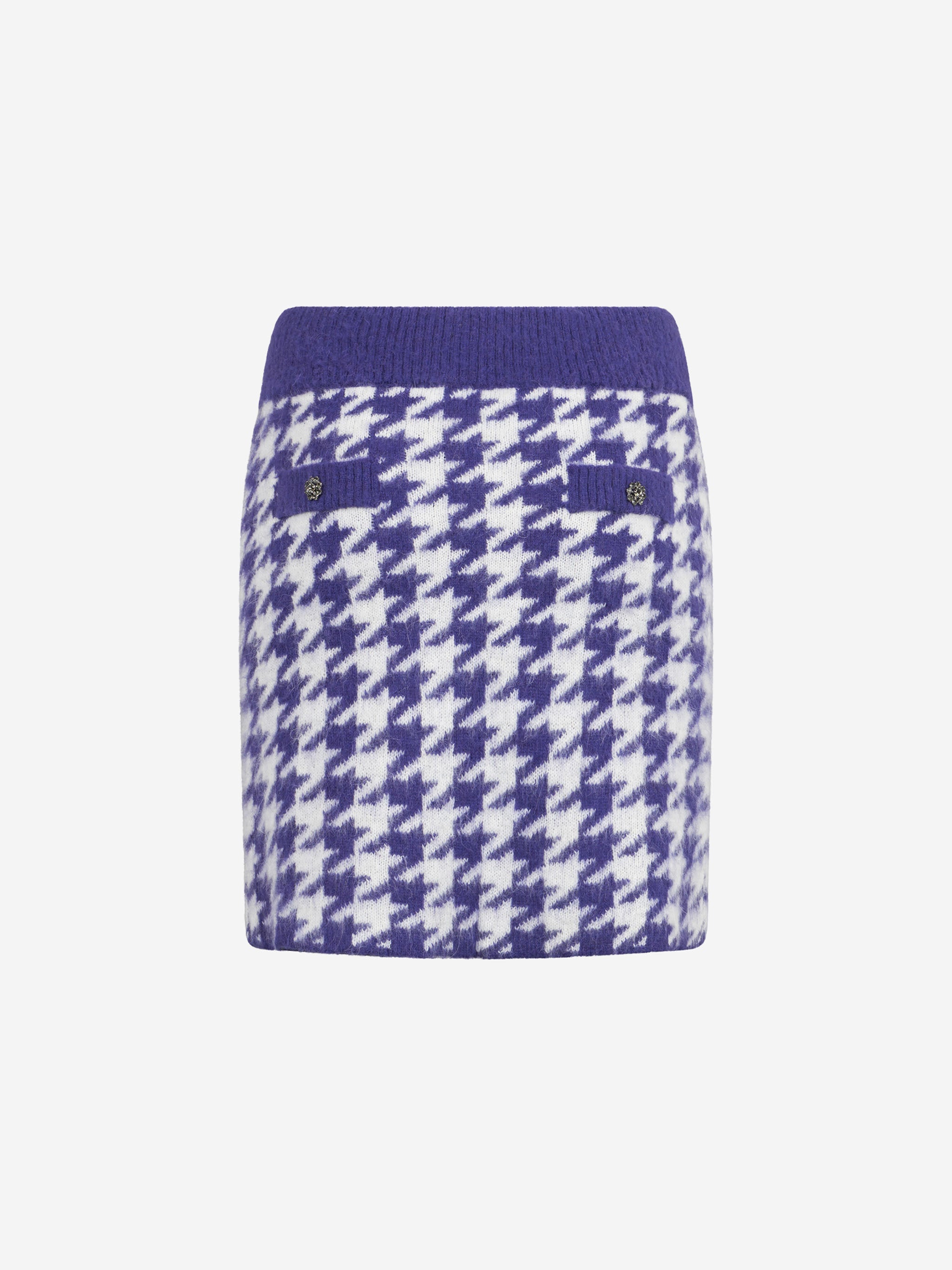 Purple Chatel Knitted Skirt With Pied De Poule Pattern Pink